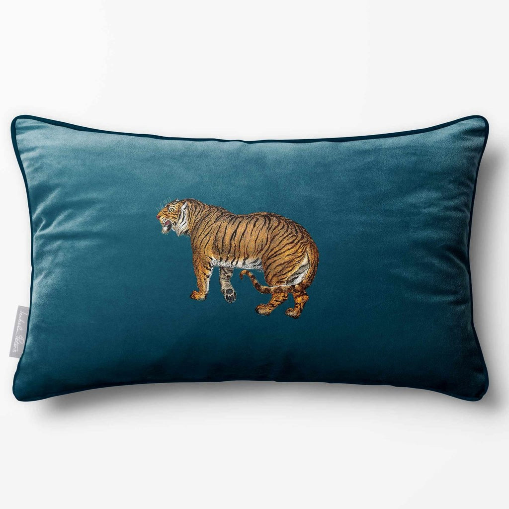 Tiger | Sustainable Velvet Rectangle Cushion - Teal 50 x 30 cm Piped by Izabela Peters