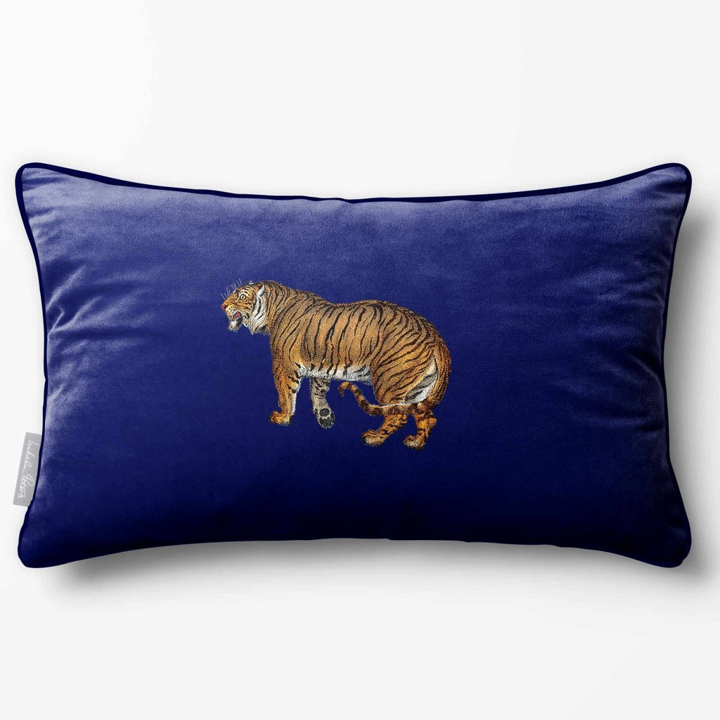Tiger | Sustainable Velvet Rectangle Cushion - Midnight 50 x 30 cm Piped by Izabela Peters