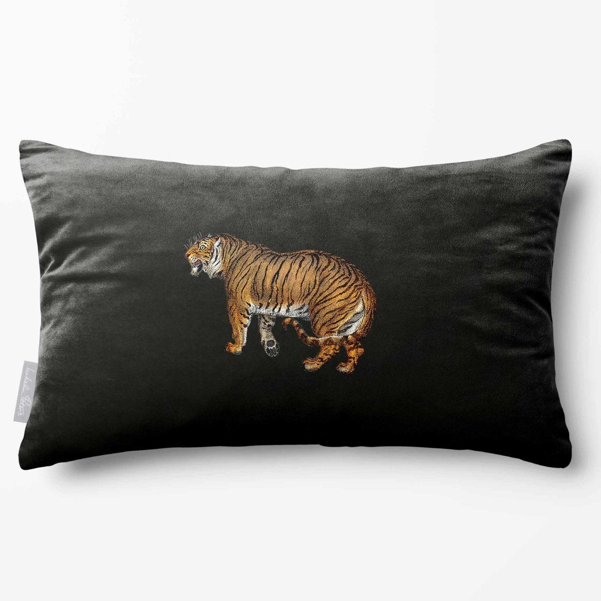 Tiger | Sustainable Velvet Rectangle Cushion - Charcoal 50 x 30 cm Standard by Izabela Peters