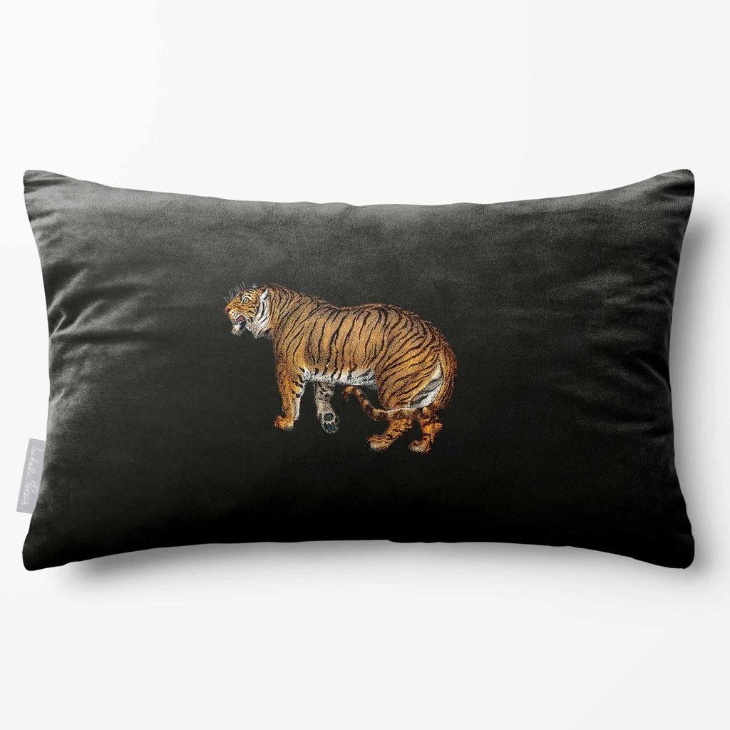 Tiger | Sustainable Velvet Rectangle Cushion - Charcoal 50 x 30 cm Standard by Izabela Peters