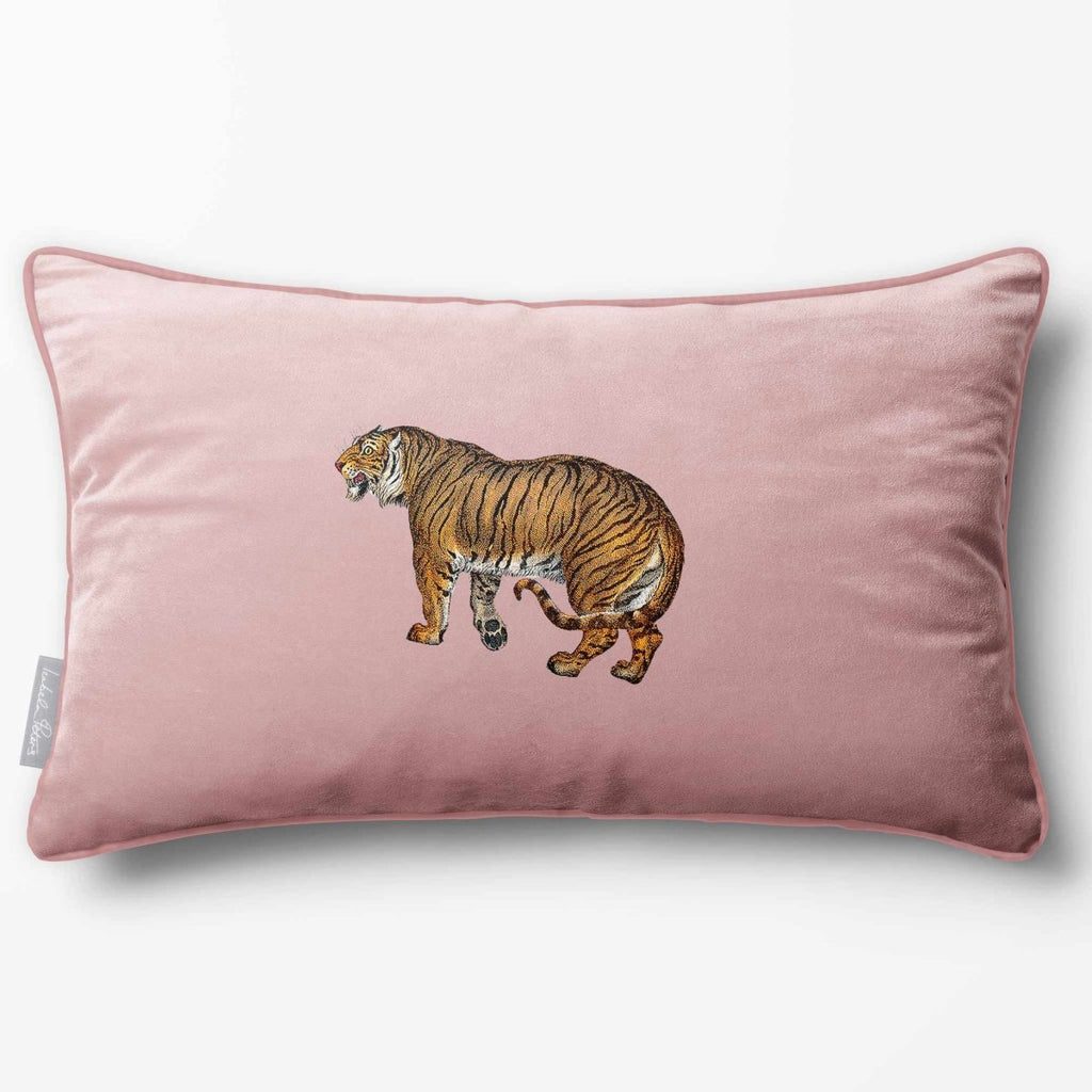 Tiger | Sustainable Velvet Rectangle Cushion - Rosewater 50 x 30 cm Piped by Izabela Peters