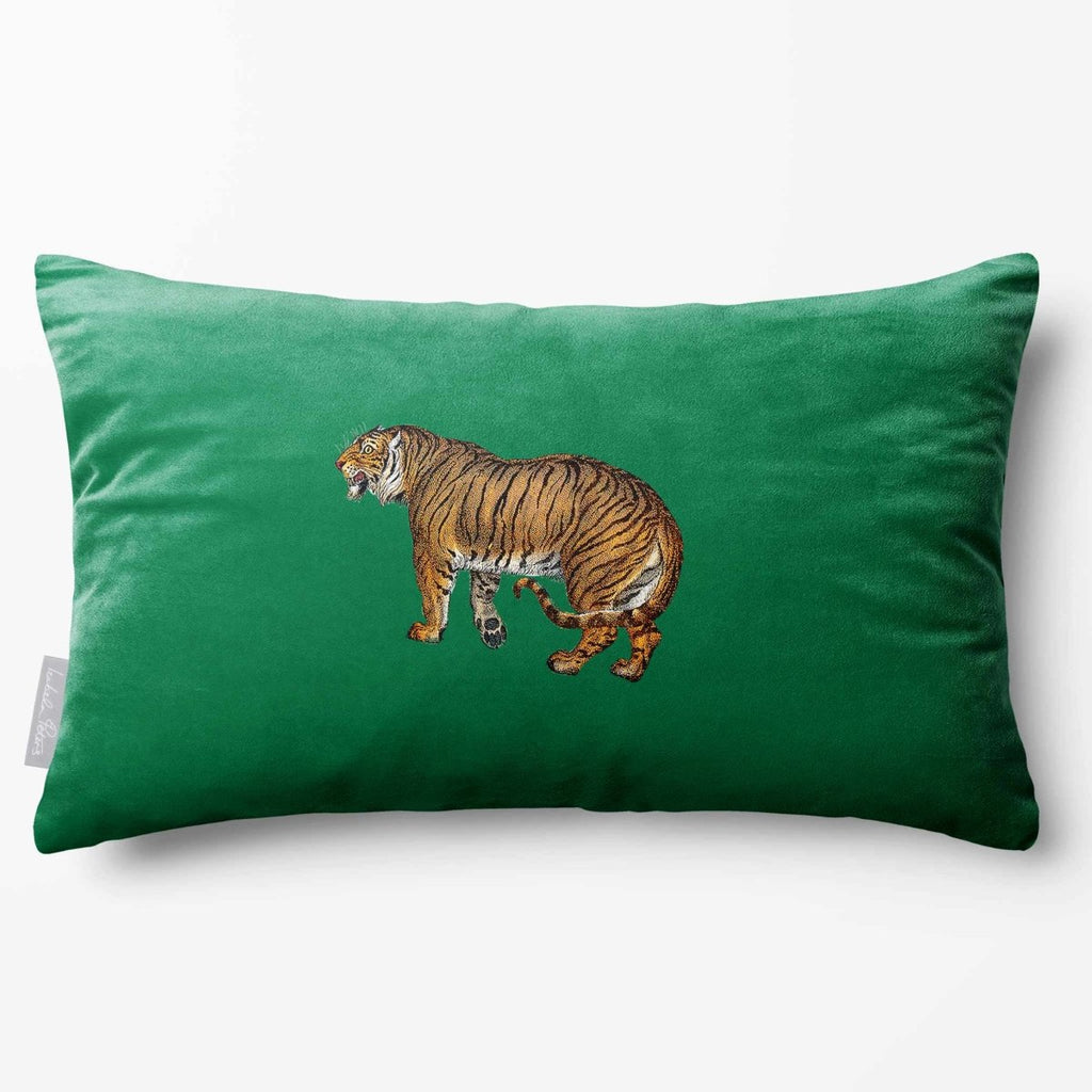 Tiger | Sustainable Velvet Rectangle Cushion - Emerald Green 50 x 30 cm Standard by Izabela Peters