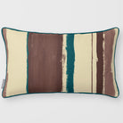 Unequal Stripe Cocoa & Teal linen-look 50 × 30 cm rectangular cushion, piped, front view.
