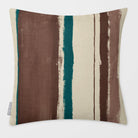 Unequal Stripe Cocoa & Teal linen-look square cushion, plain sewn edge, front view.