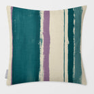 Unequal Stripe Ink Blue & Lilac linen-look square cushion, plain sewn edge, front view.