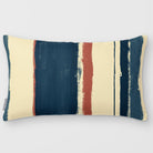 Unequal Stripe Teal & Persimmon linen-look 50 × 30 cm rectangular cushion, plain sewn edge, front view.