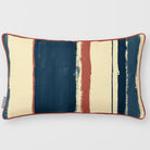 Unequal Stripe Teal & Persimmon linen-look 50 × 30 cm rectangular cushion, piped, front view.