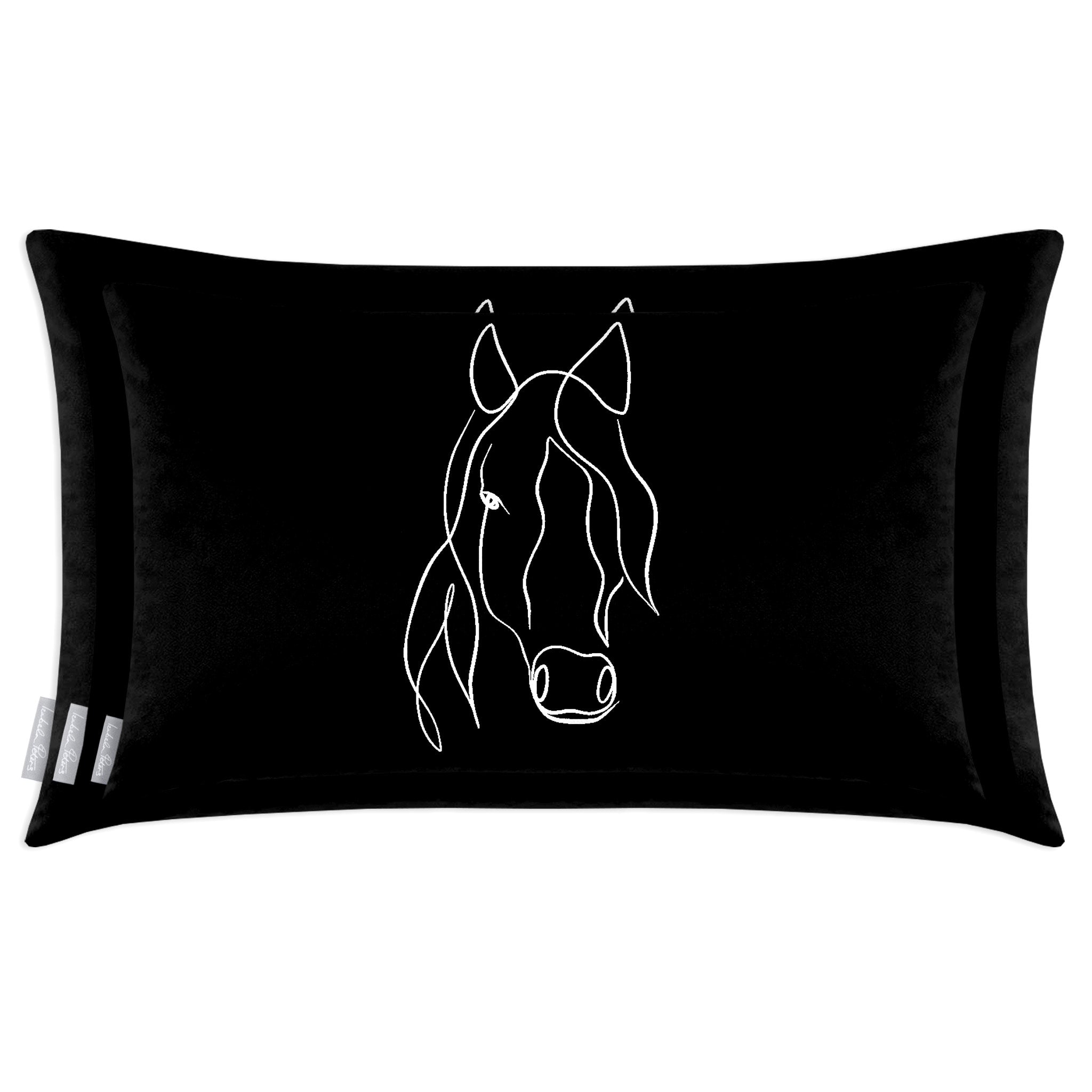 Horse | Sustainable Velvet Rectangle Cushion - Black and White 50 x 30 cm Cover Only by Izabela Peters