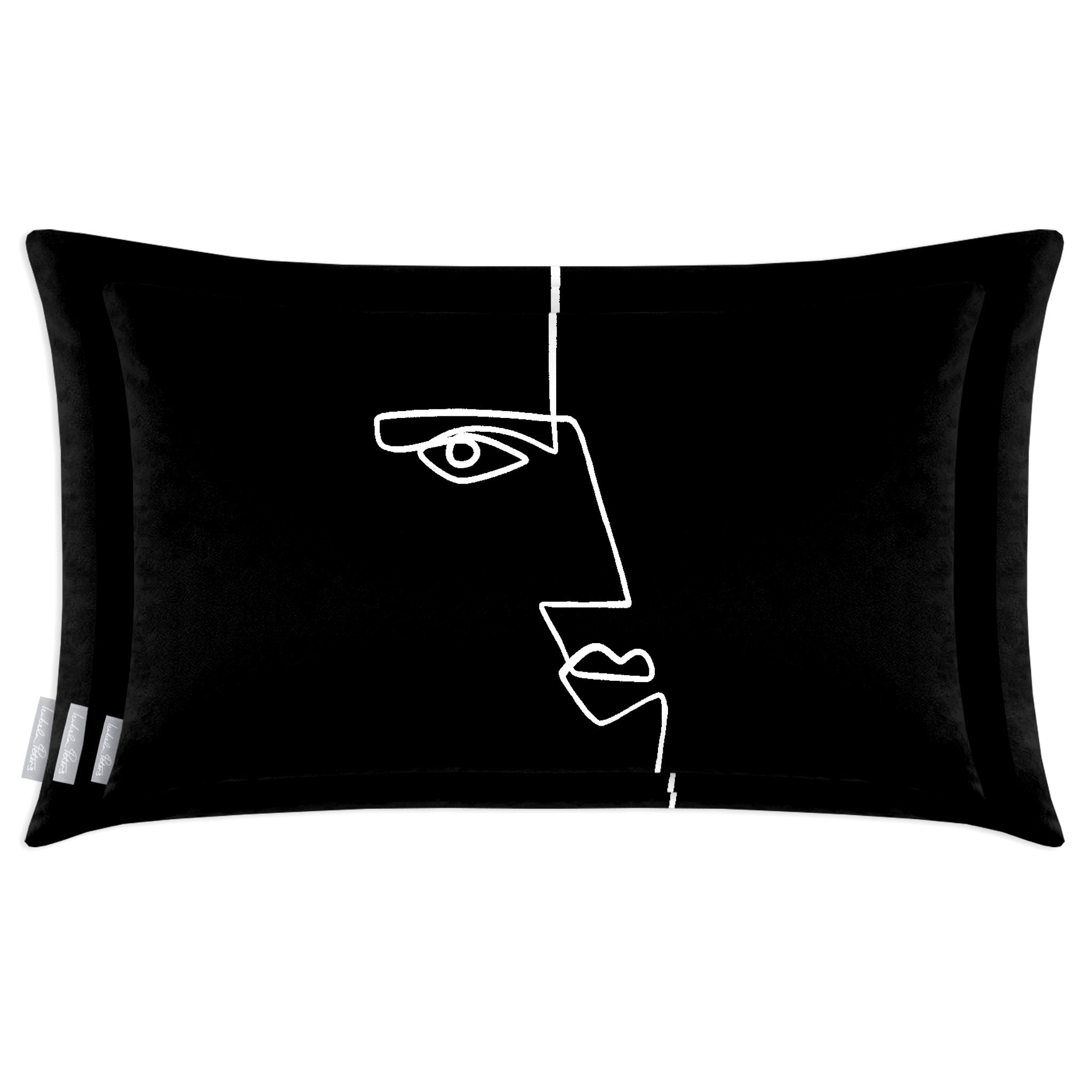 Angular Face | Sustainable Velvet Rectangle Cushion - Black and White 50 x 30 cm Cover Only by Izabela Peters
