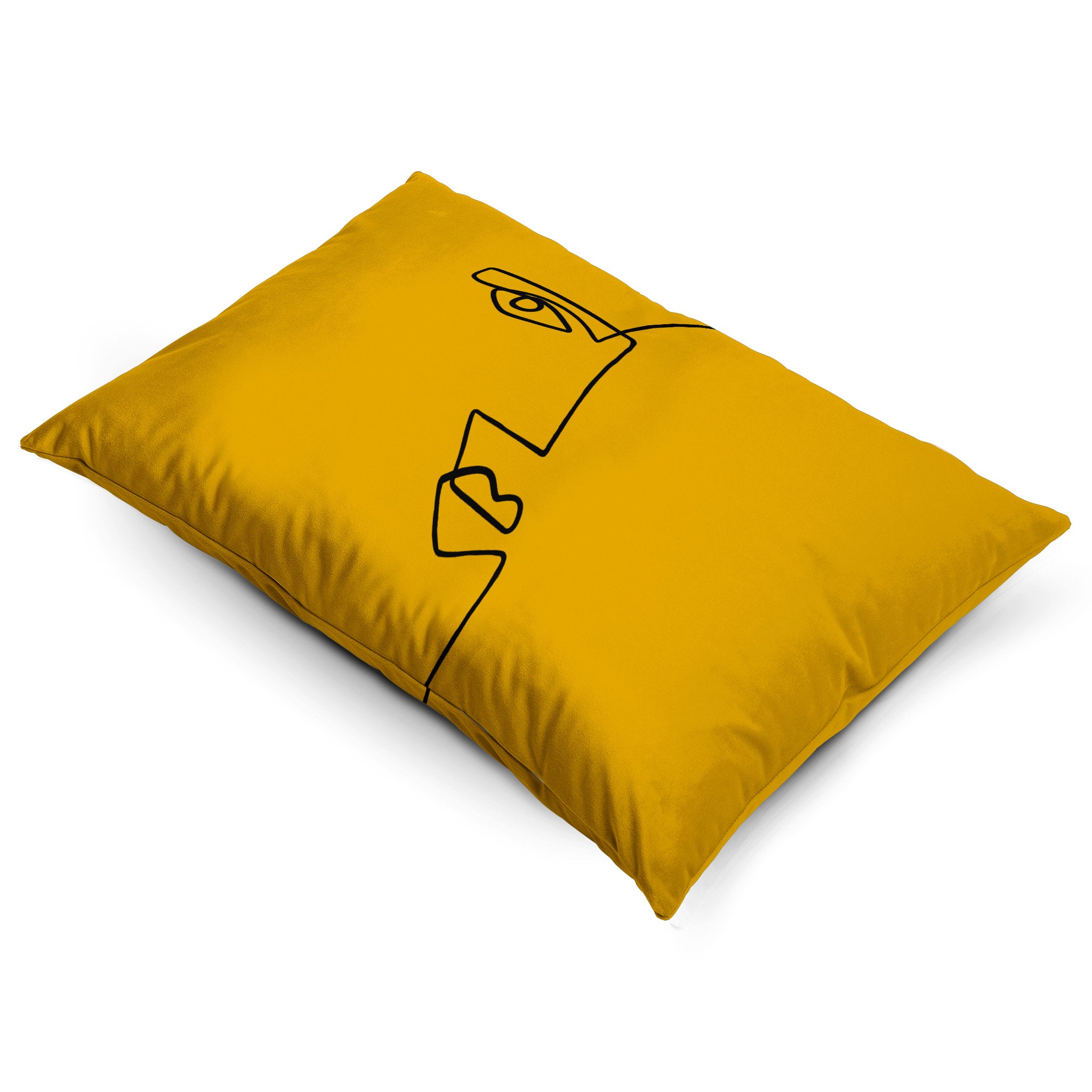 Angular Face | Sustainable Velvet Rectangle Cushion - Mustard Ochre 50 x 30 cm Cover Only by Izabela Peters