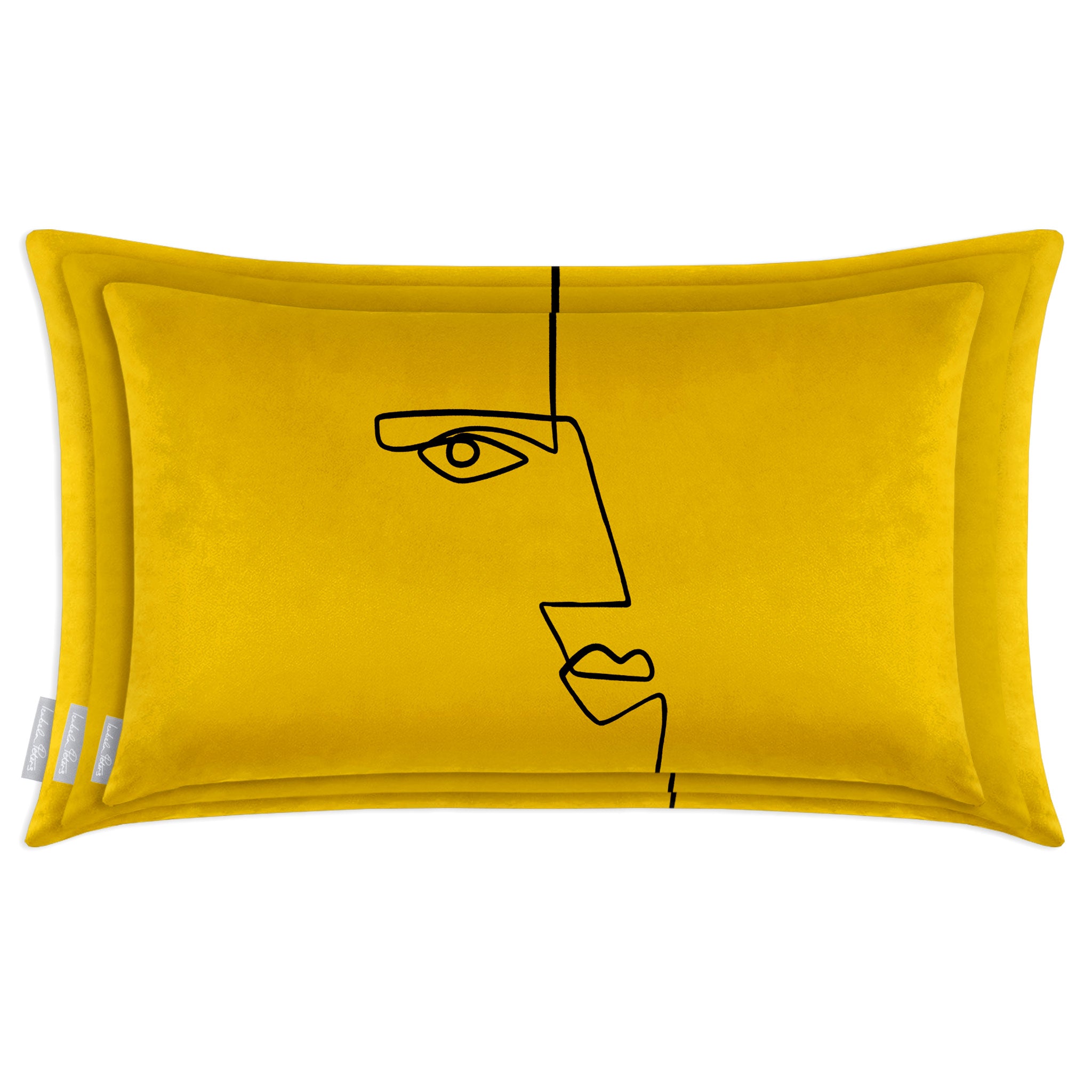 Angular Face | Sustainable Velvet Rectangle Cushion - Mustard Ochre 50 x 30 cm Cover Only by Izabela Peters
