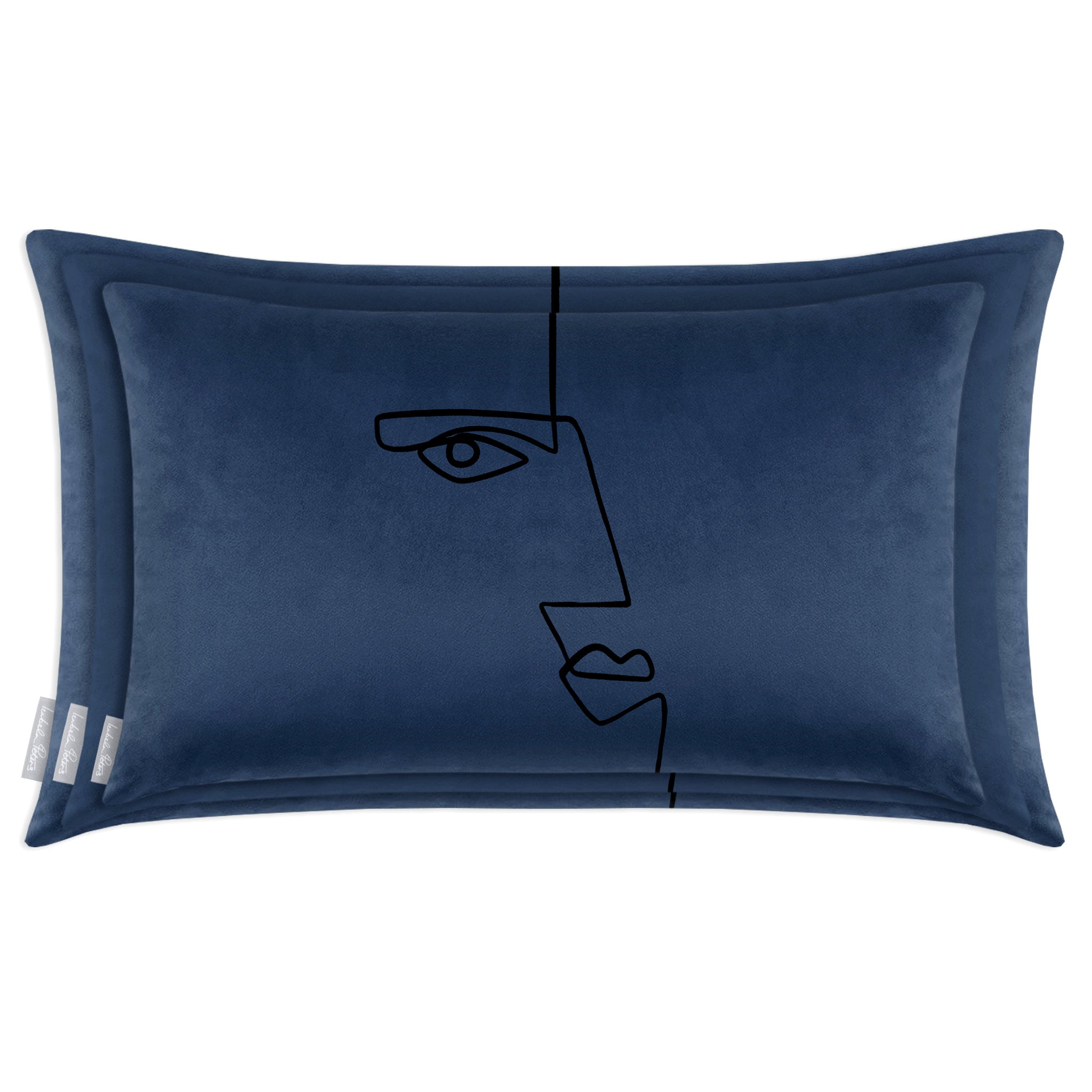 Angular Face | Sustainable Velvet Rectangle Cushion - Petrol Blue 50 x 30 cm Cover Only by Izabela Peters