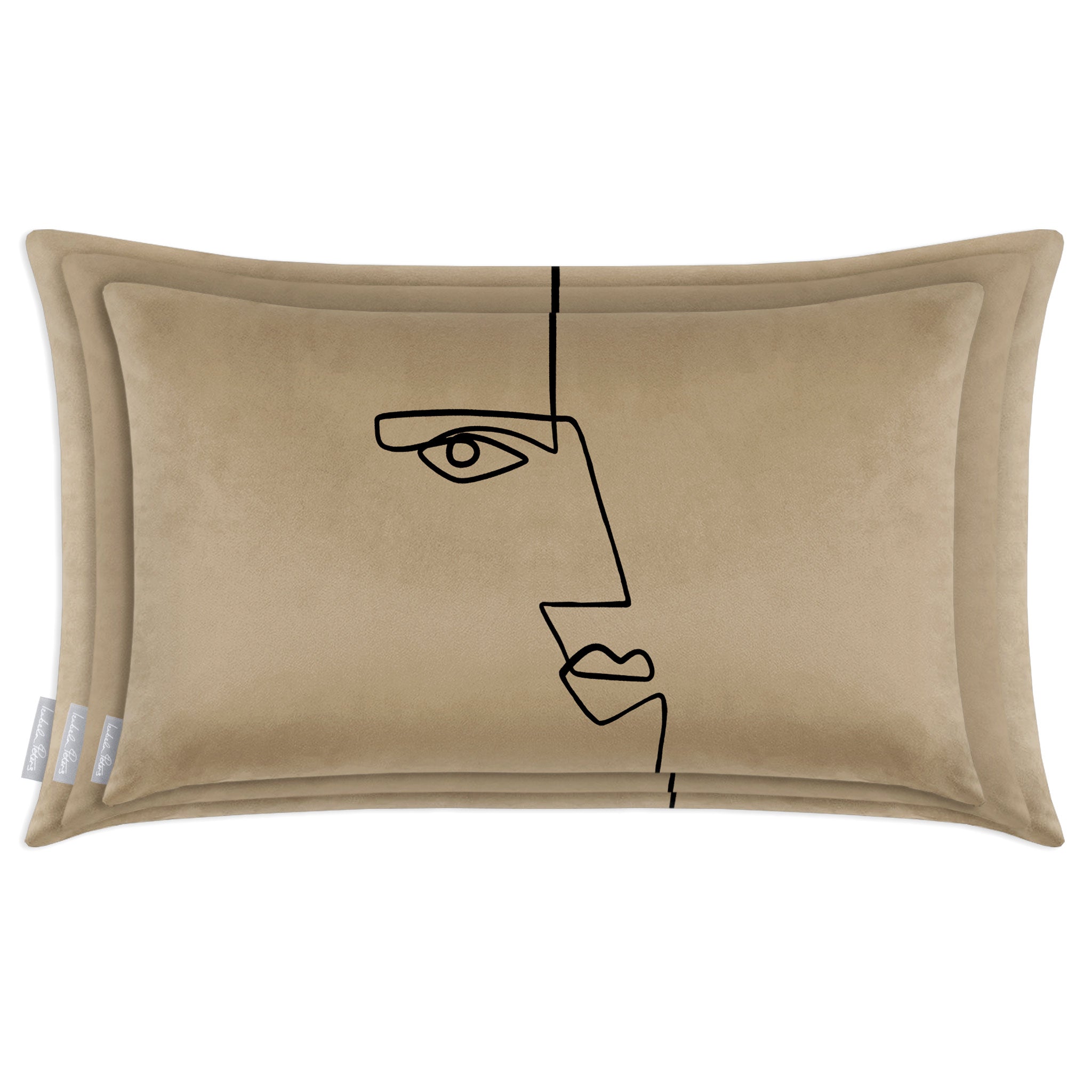 Angular Face | Sustainable Velvet Rectangle Cushion - Taupe 50 x 30 cm Cover Only by Izabela Peters