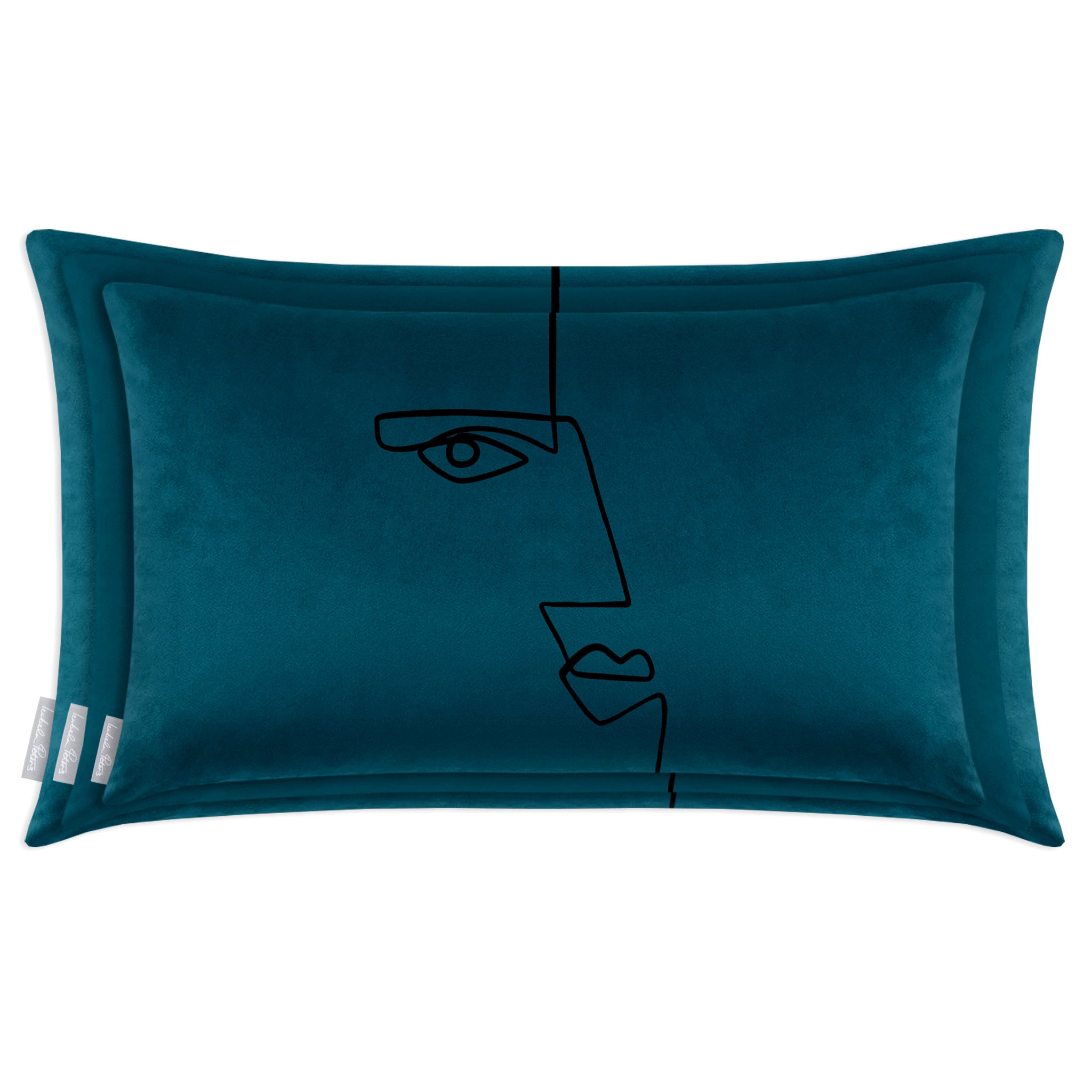 Angular Face | Sustainable Velvet Rectangle Cushion - Teal 50 x 30 cm Cover Only by Izabela Peters