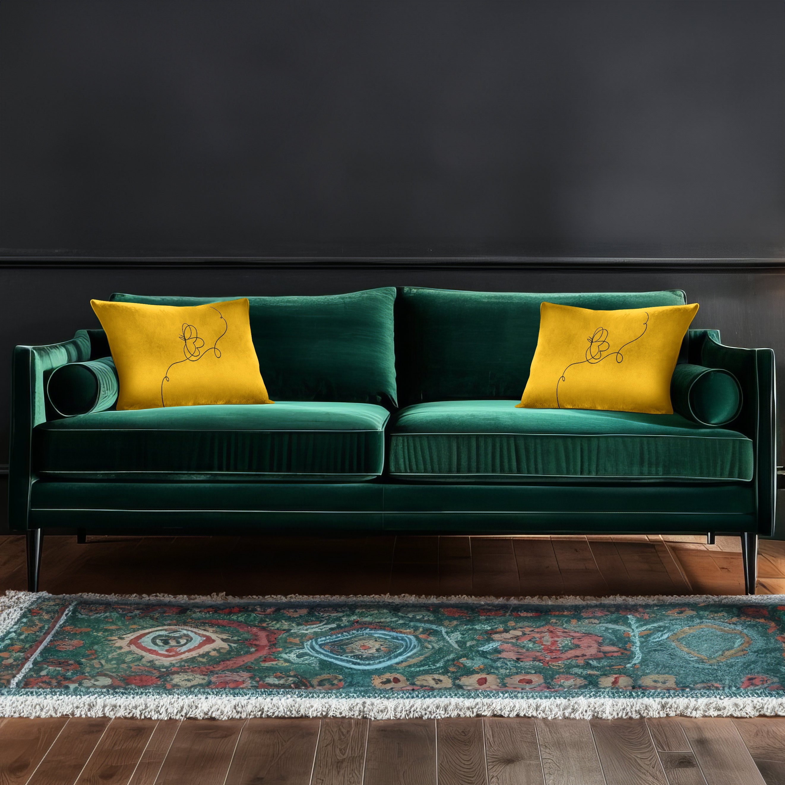 Butterfly | Sustainable Velvet Rectangle Cushion - Mustard Ochre 50 x 30 cm Cover Only by Izabela Peters