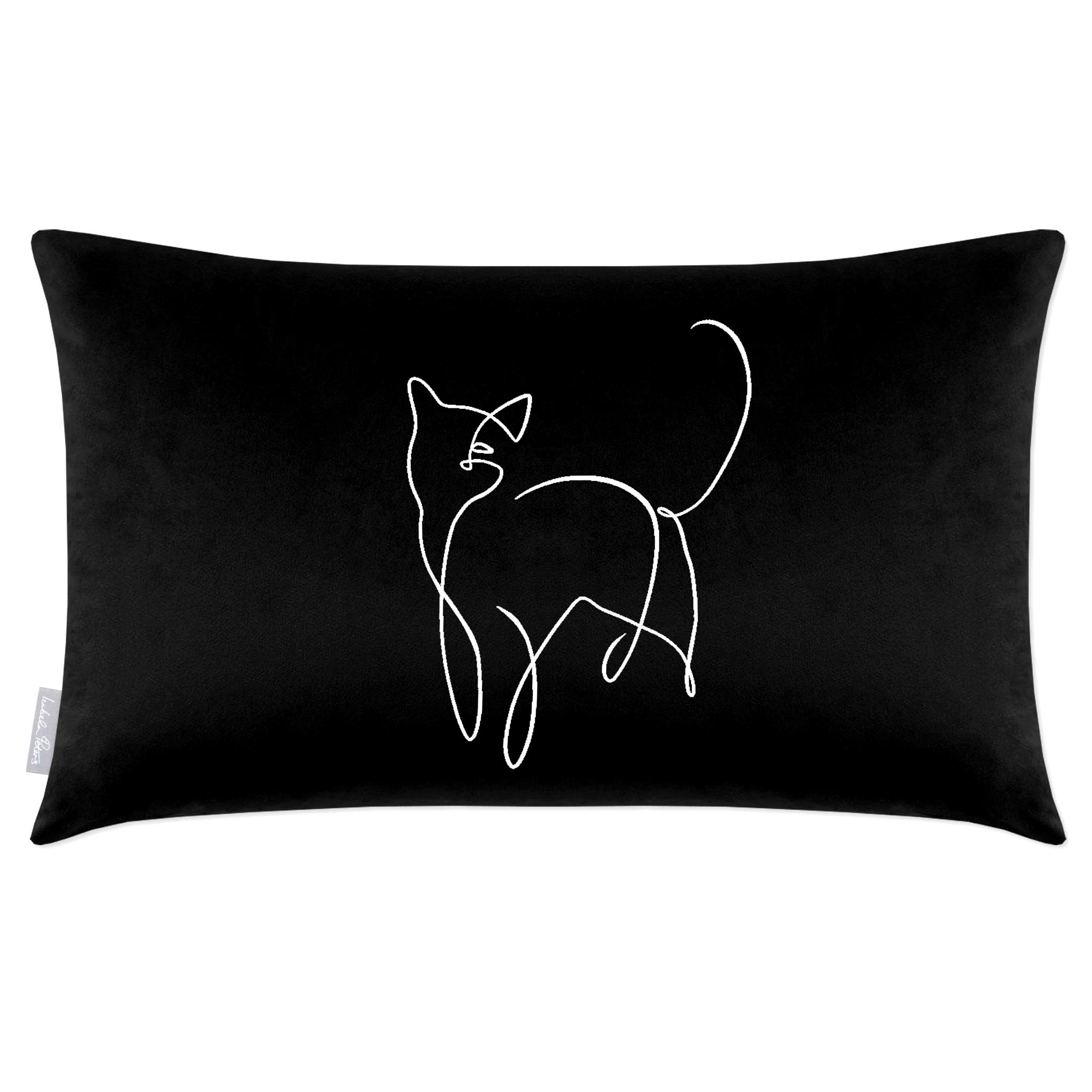 Cat | Sustainable Velvet Rectangle Cushion - Black and White 50 x 30 cm Cover Only by Izabela Peters