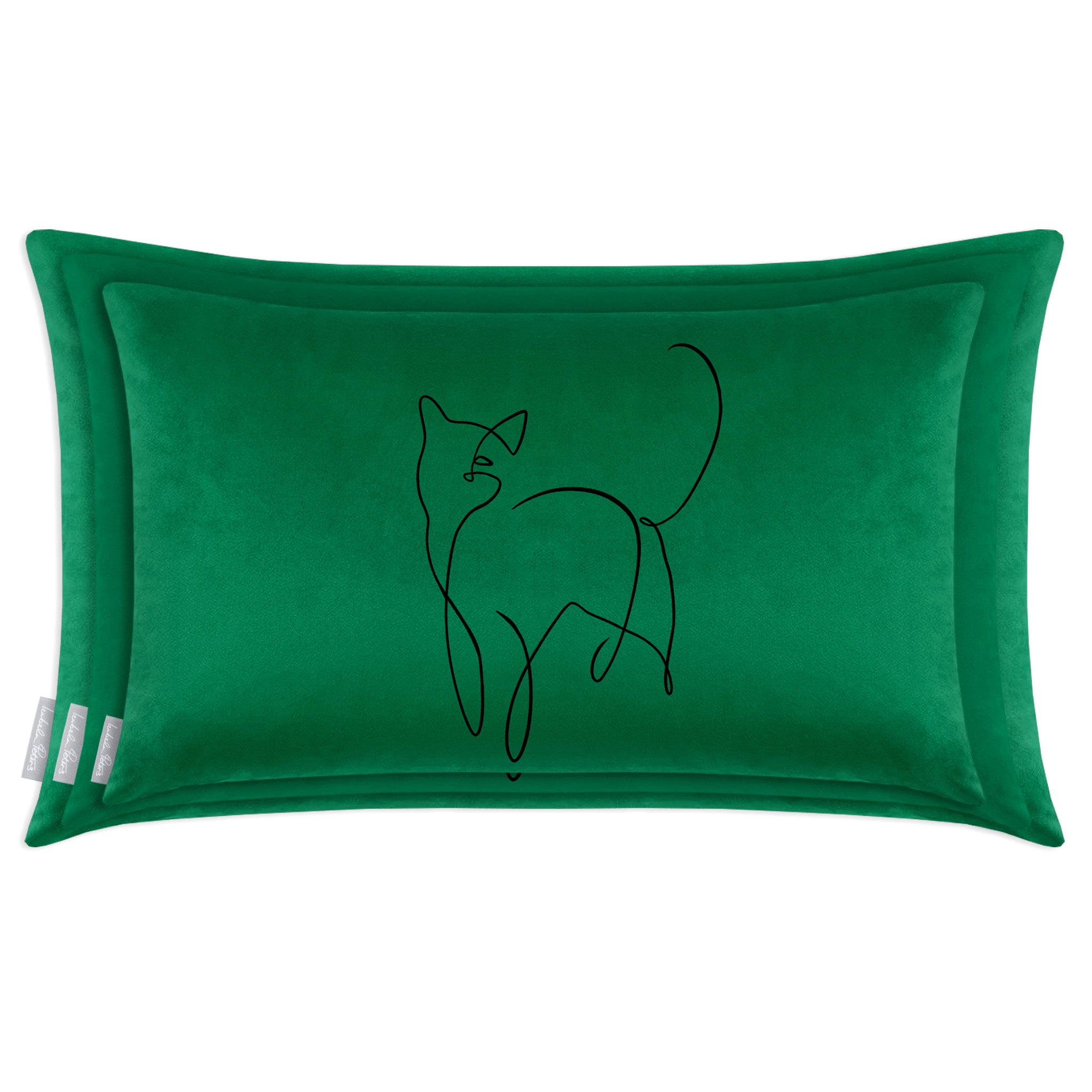 Cat | Sustainable Velvet Rectangle Cushion - Emerald Green 50 x 30 cm Cover Only by Izabela Peters