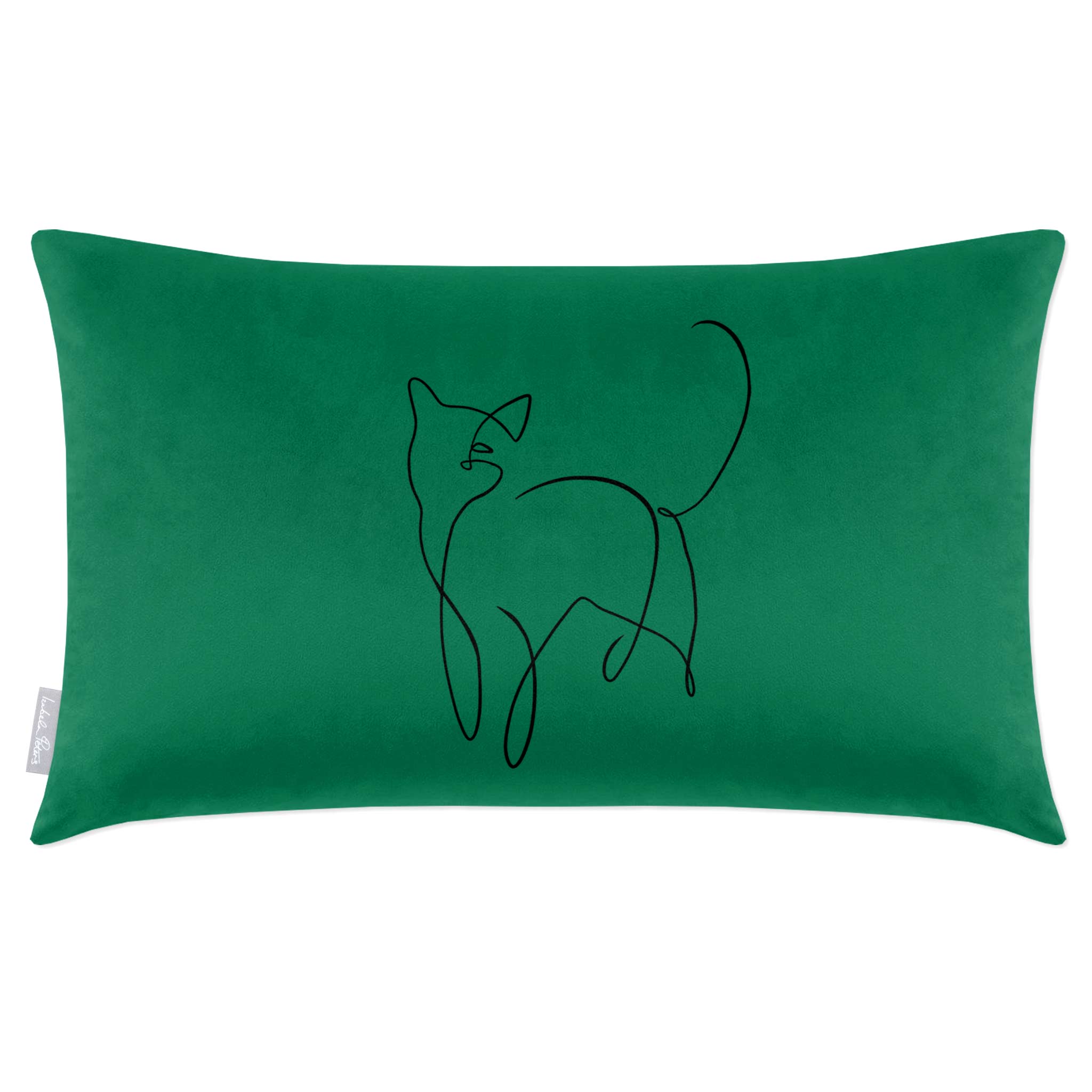 Cat | Sustainable Velvet Rectangle Cushion - Emerald Green 50 x 30 cm Cover Only by Izabela Peters