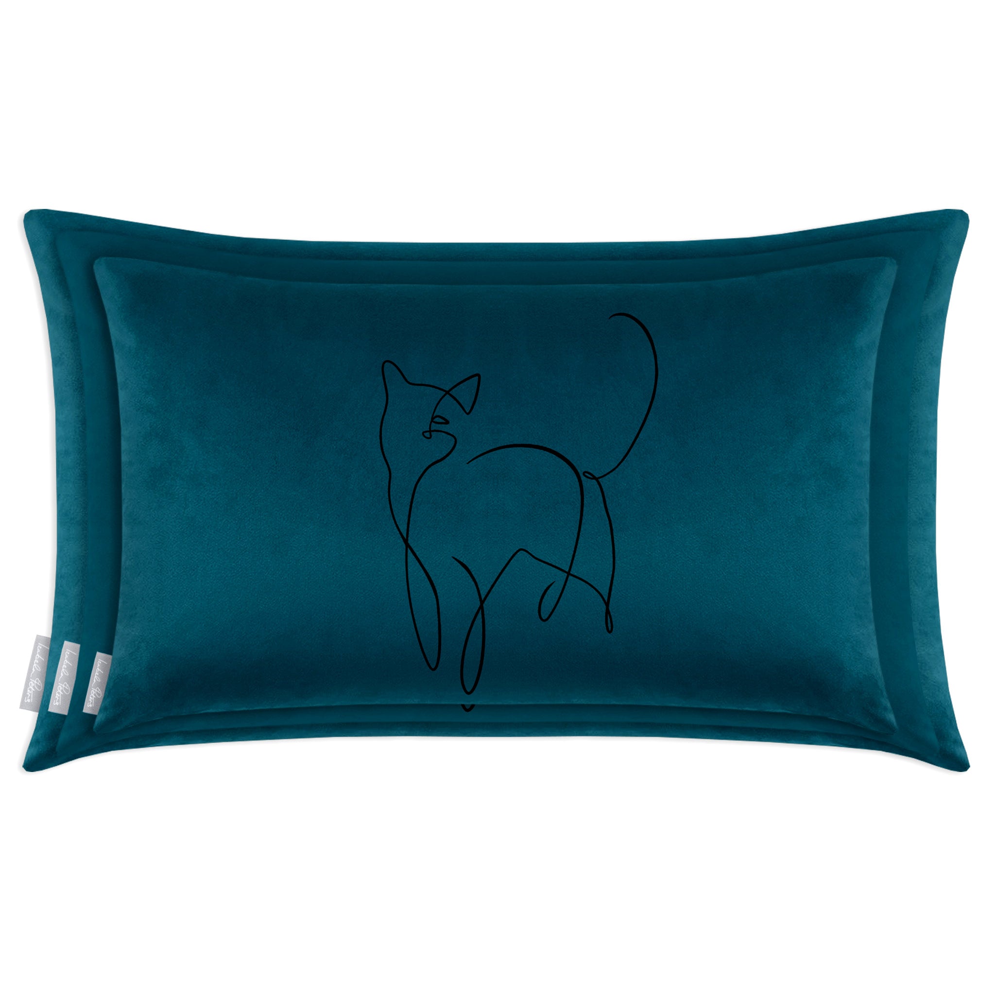 Cat | Sustainable Velvet Rectangle Cushion - Teal 50 x 30 cm Cover Only by Izabela Peters
