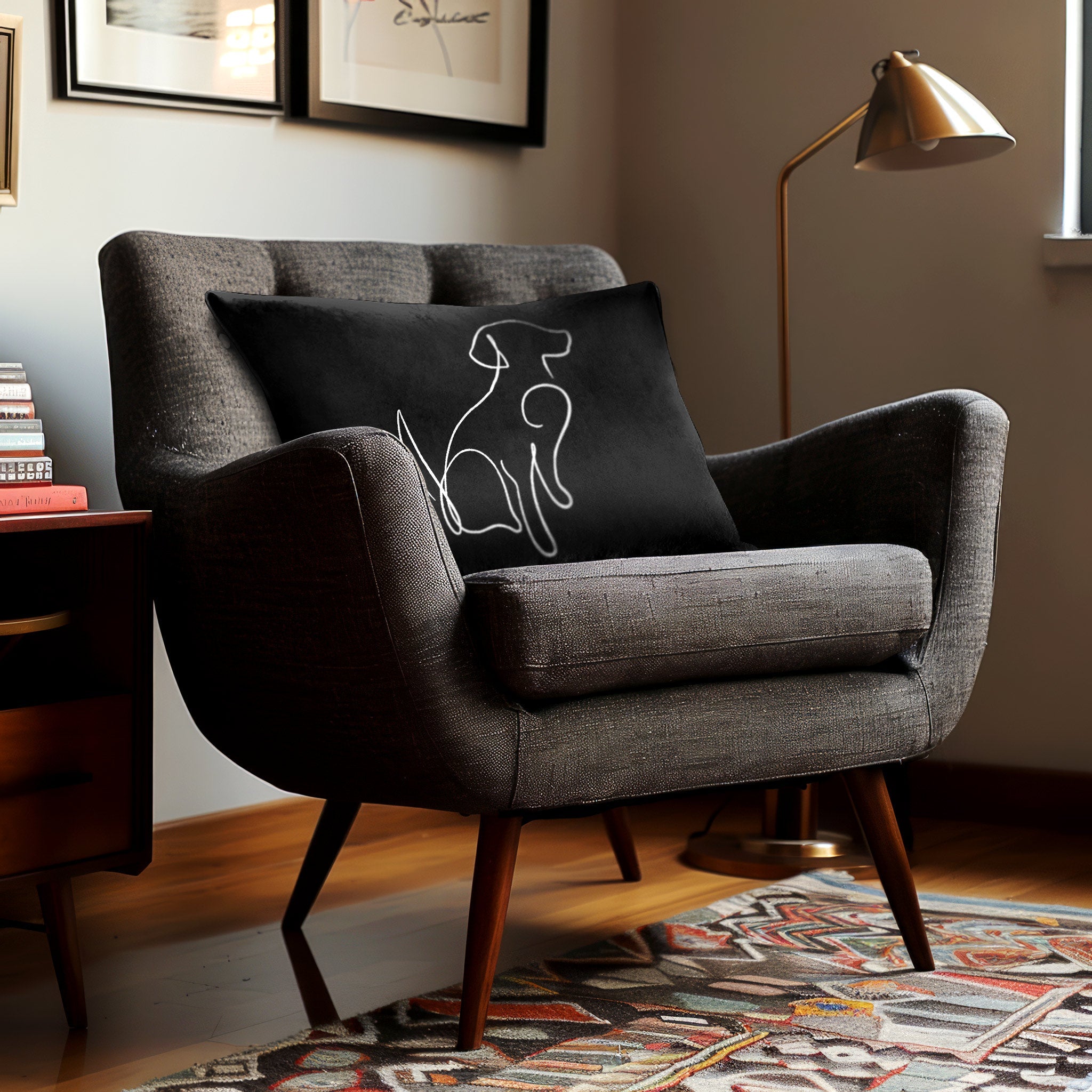 Dog | Sustainable Velvet Rectangle Cushion - Black and White 50 x 30 cm Cover Only by Izabela Peters