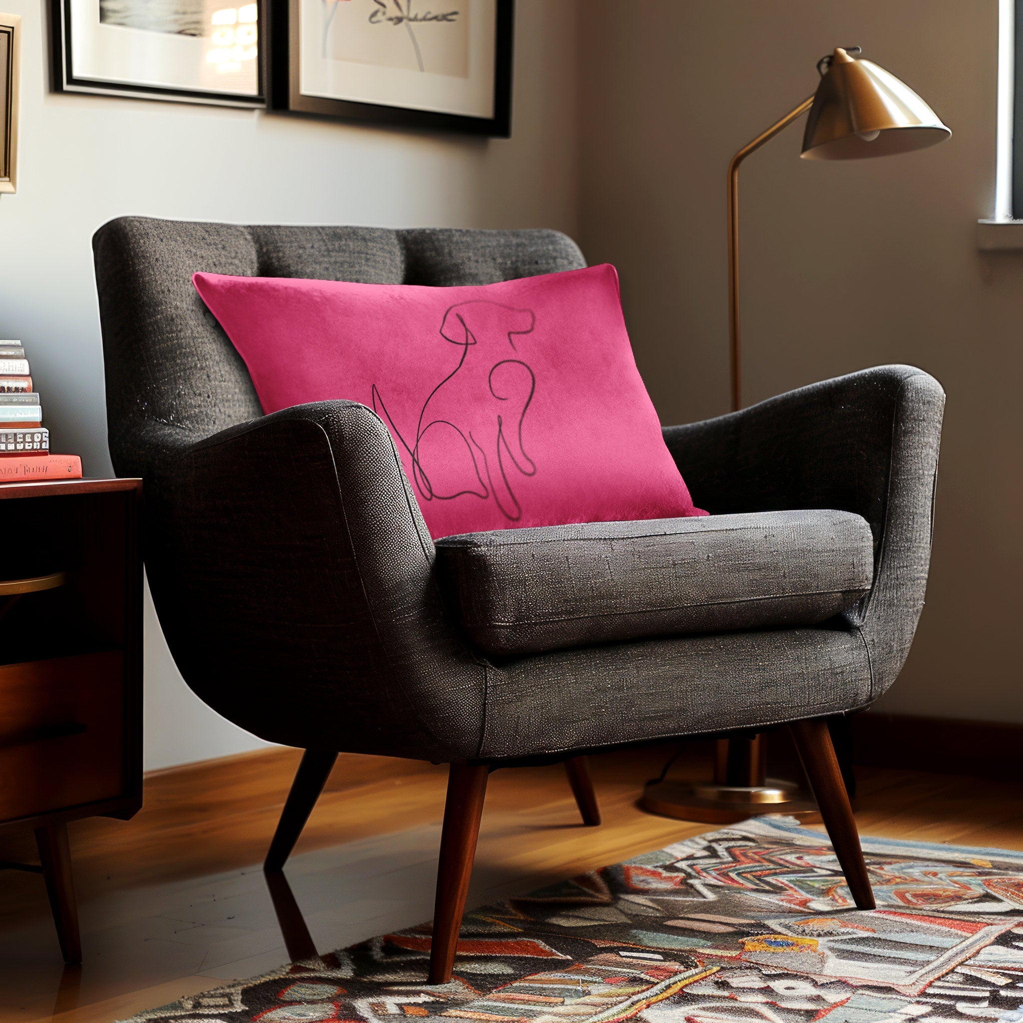 Dog | Sustainable Velvet Rectangle Cushion - Hot Pink 50 x 30 cm Cover Only by Izabela Peters