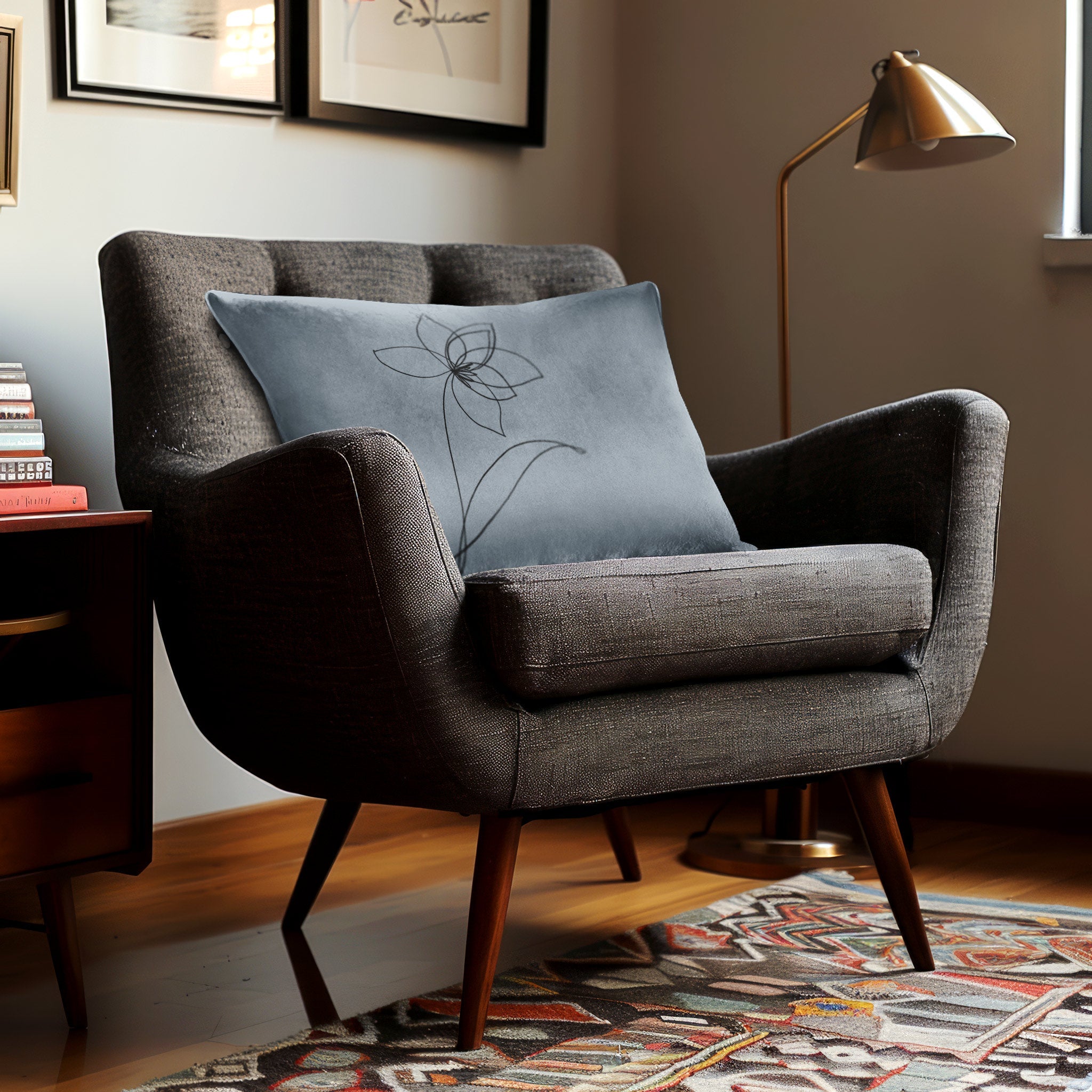 Flower | Sustainable Velvet Rectangle Cushion - French Grey 50 x 30 cm Cover Only by Izabela Peters