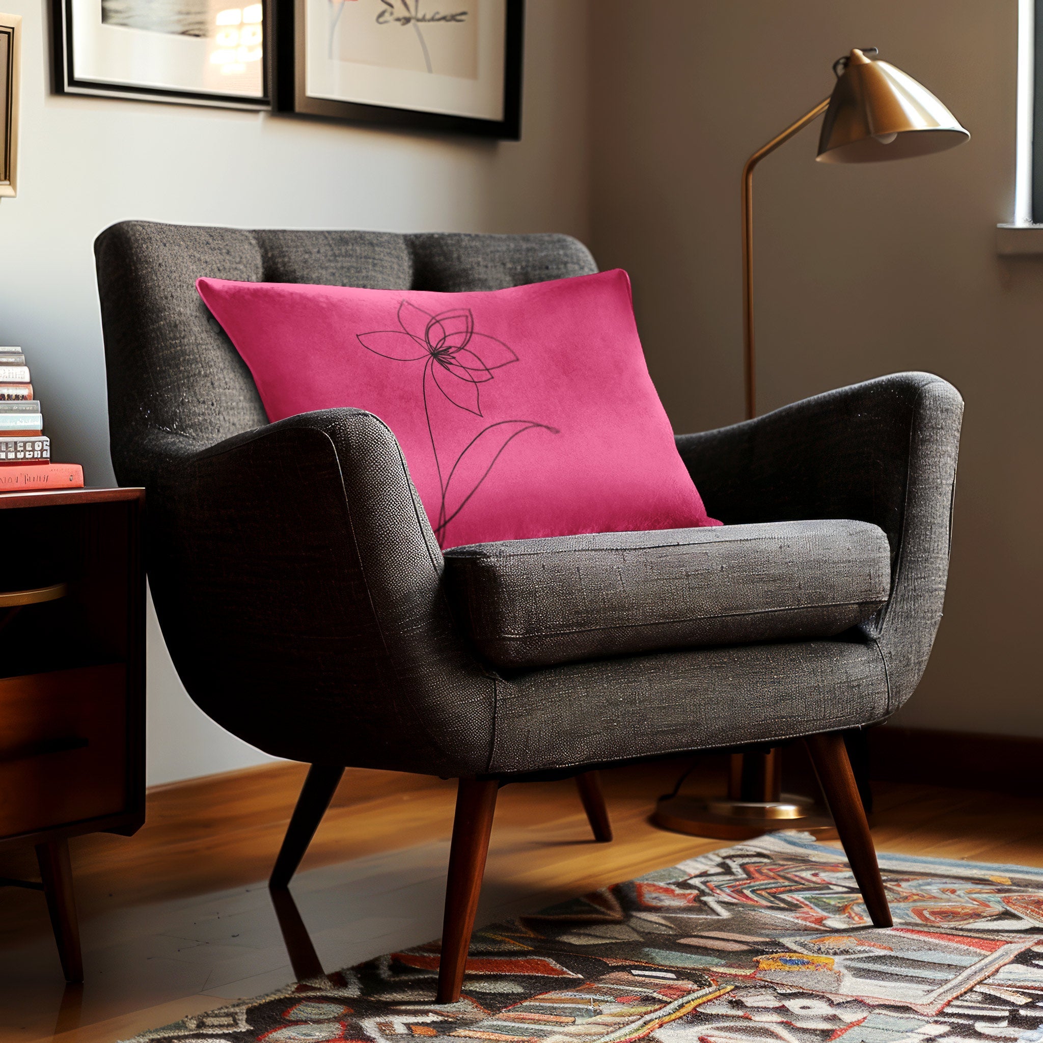 Flower | Sustainable Velvet Rectangle Cushion - Hot Pink 50 x 30 cm Cover Only by Izabela Peters