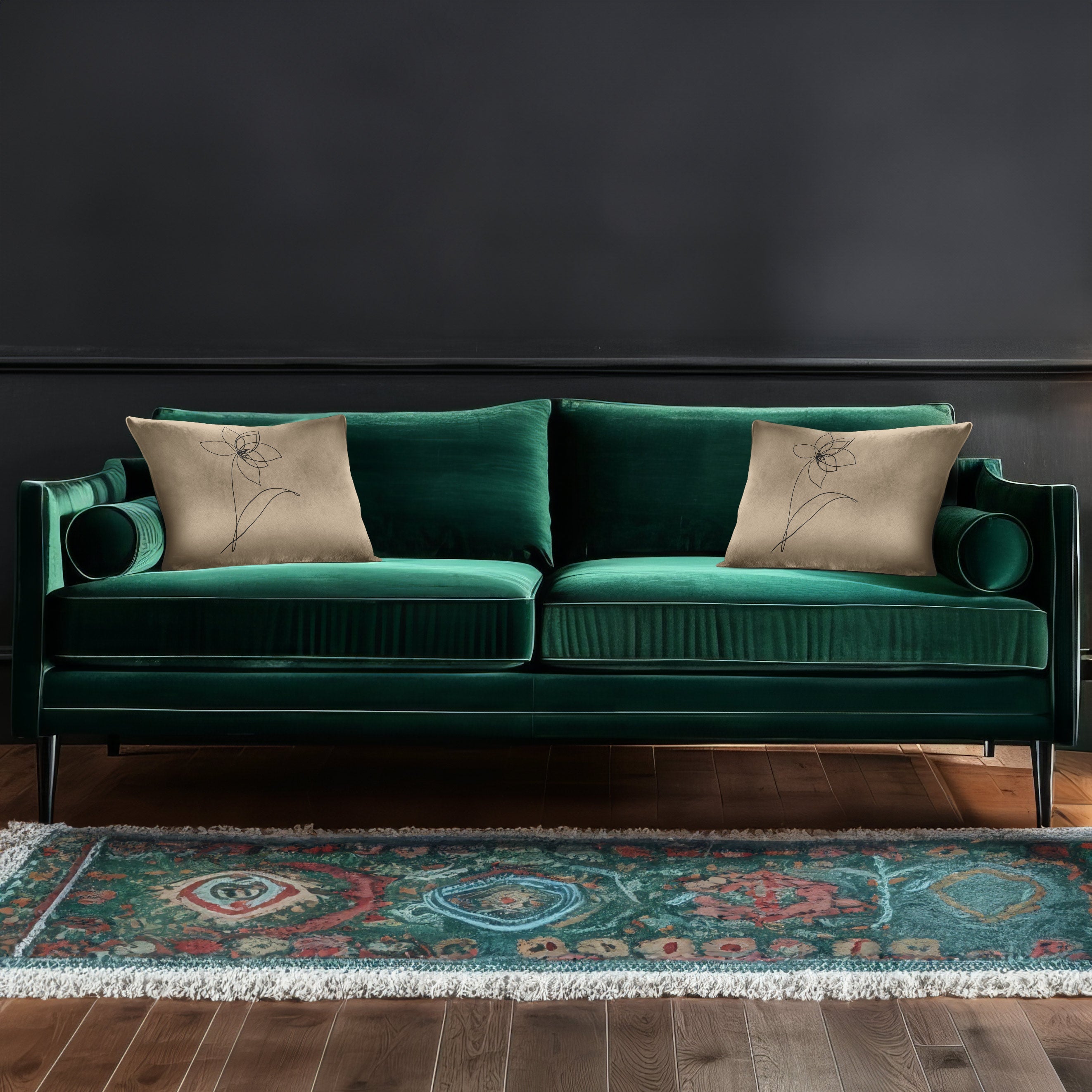 Flower | Sustainable Velvet Rectangle Cushion - Taupe 50 x 30 cm Cover Only by Izabela Peters