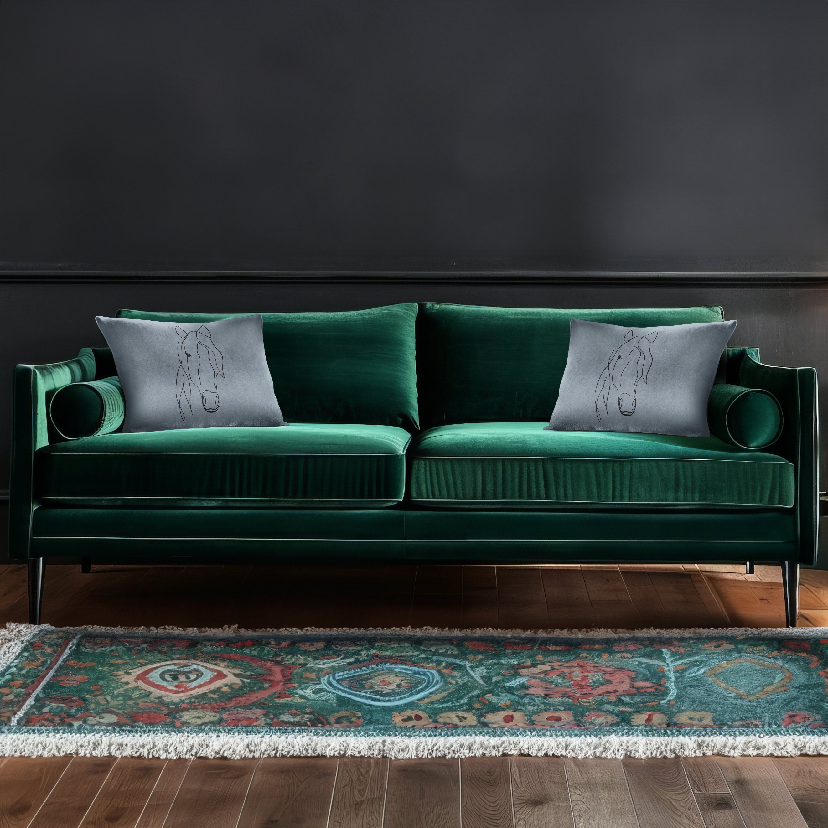 Horse | Sustainable Velvet Rectangle Cushion - French Grey 50 x 30 cm Cover Only by Izabela Peters