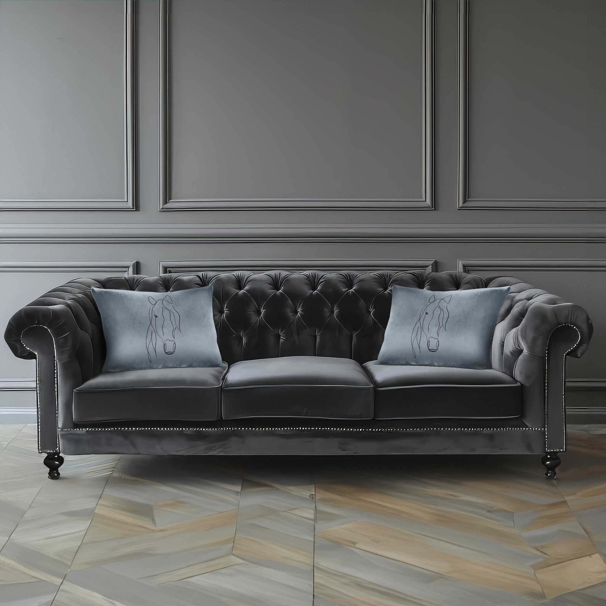 Horse | Sustainable Velvet Rectangle Cushion - French Grey 50 x 30 cm Cover Only by Izabela Peters