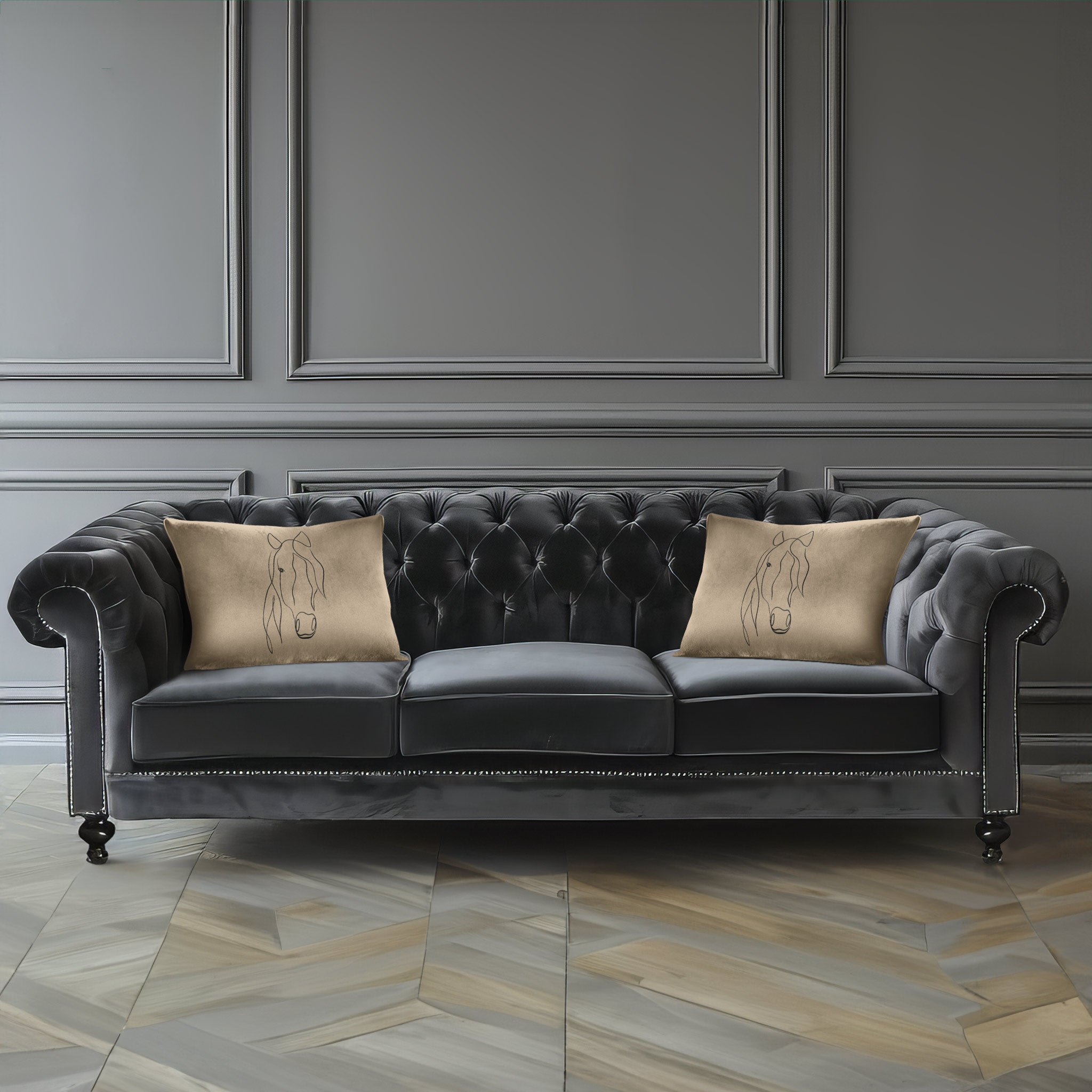 Horse | Sustainable Velvet Rectangle Cushion - Taupe 50 x 30 cm Cover Only by Izabela Peters