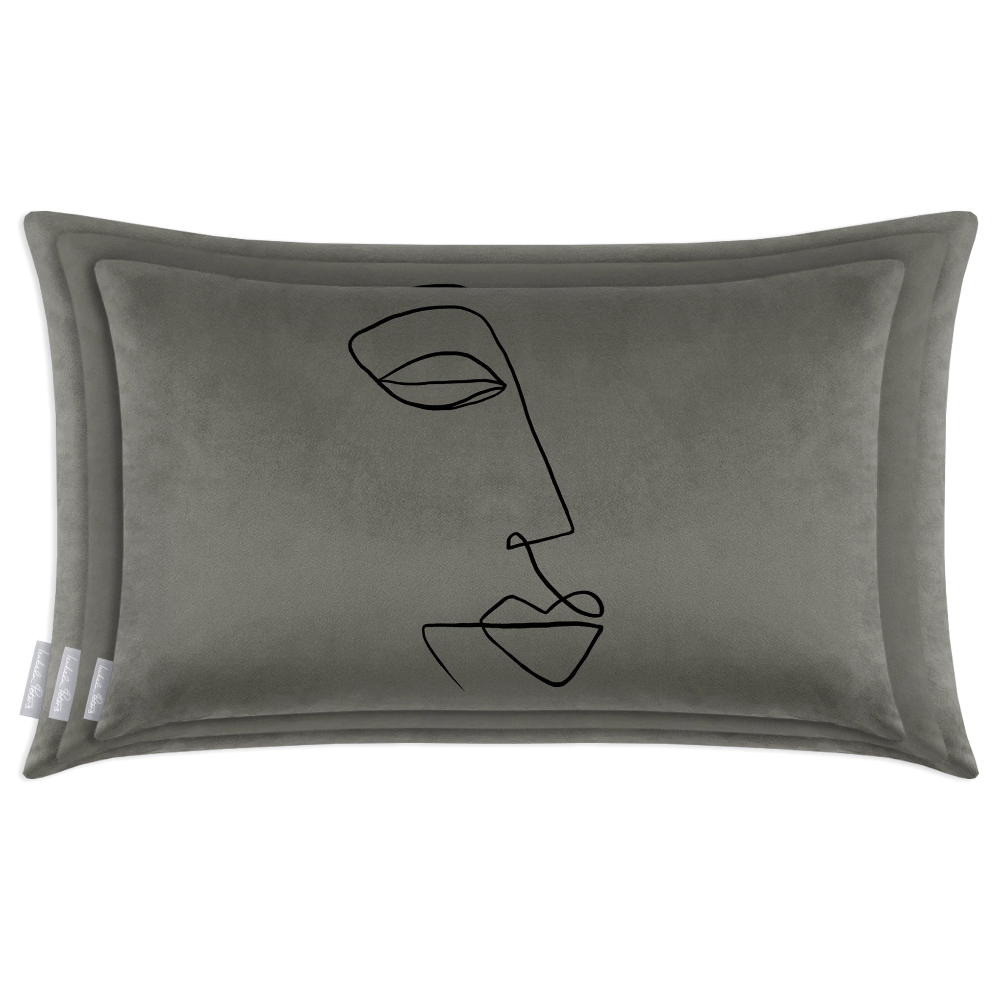 Joyful Face | Sustainable Velvet Rectangle Cushion - Petrol Blue 50 x 30 cm Cover Only by Izabela Peters