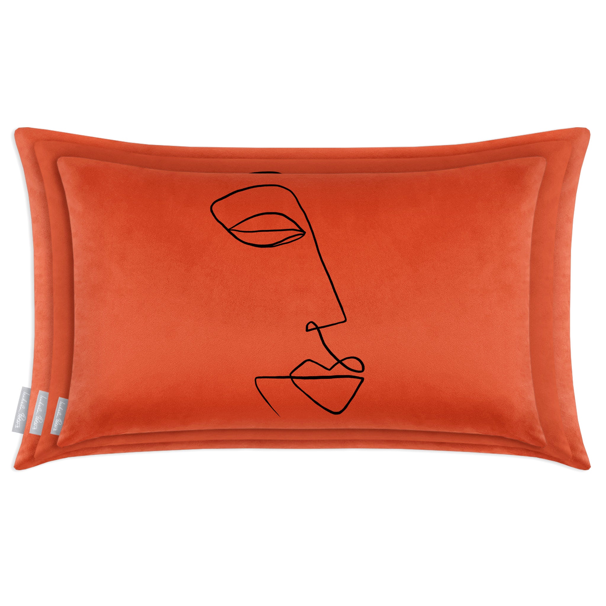 Joyful Face | Sustainable Velvet Rectangle Cushion - Burnt Ochre 50 x 30 cm Cover Only by Izabela Peters