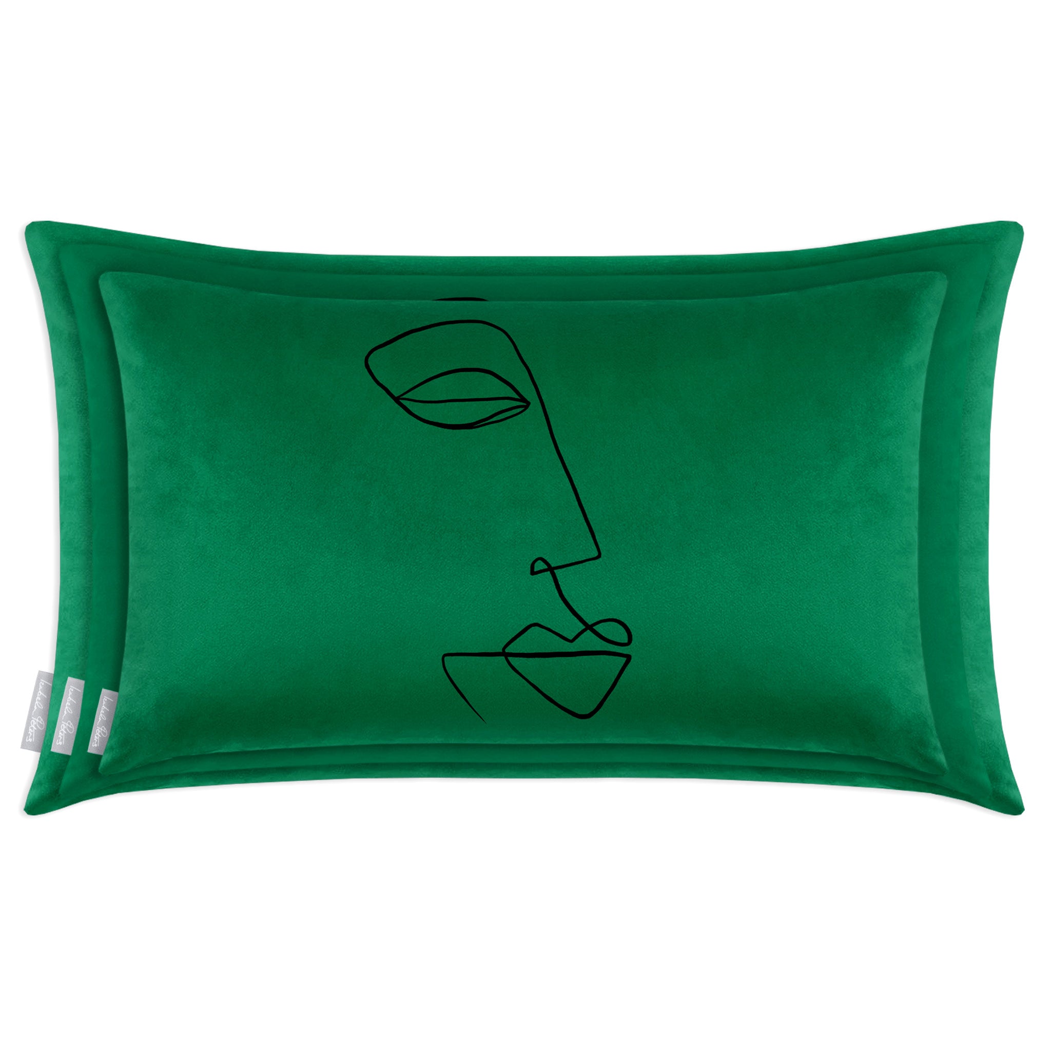 Joyful Face | Sustainable Velvet Rectangle Cushion - Emerald Green 50 x 30 cm Cover Only by Izabela Peters