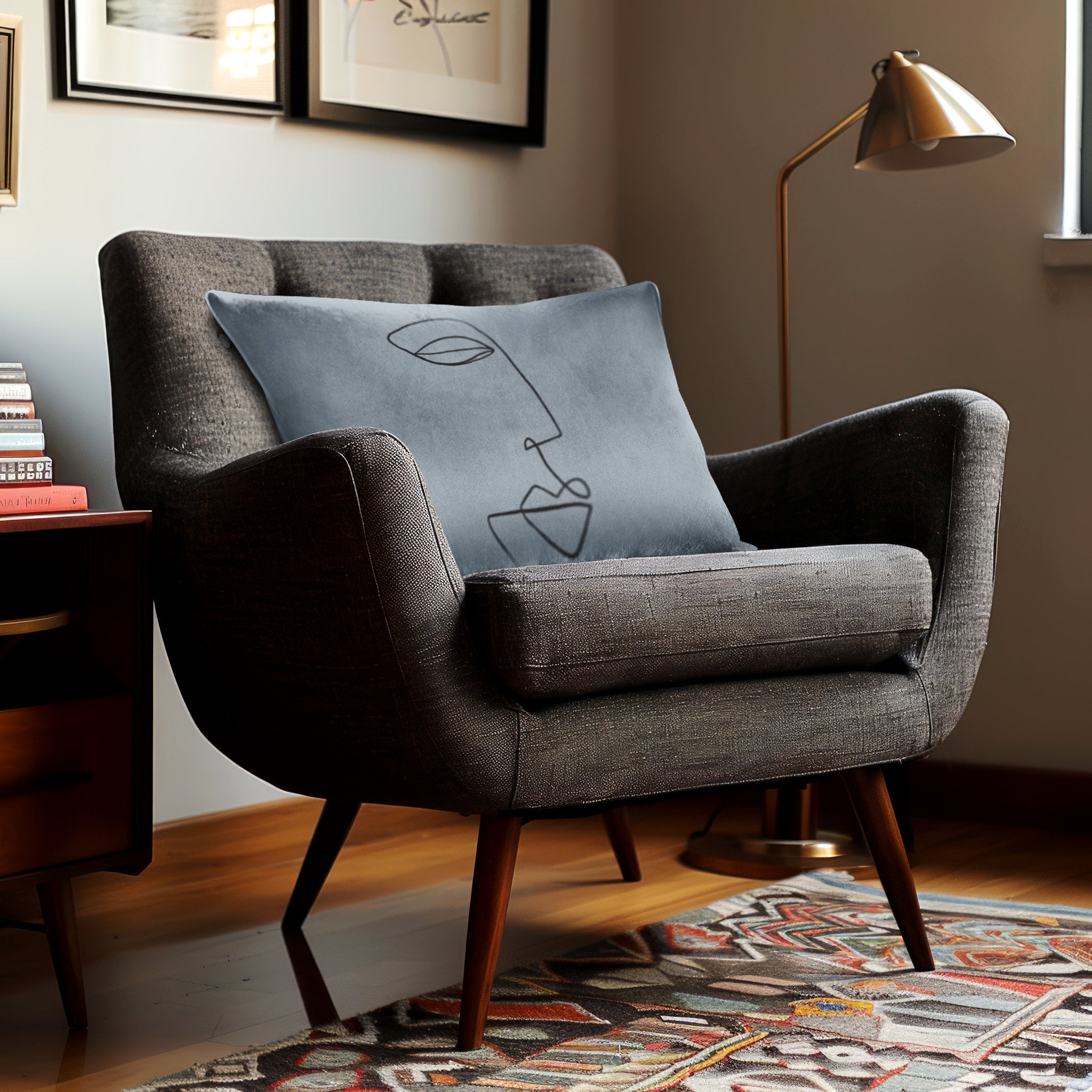 Joyful Face | Sustainable Velvet Rectangle Cushion - French Grey 50 x 30 cm Cover Only by Izabela Peters