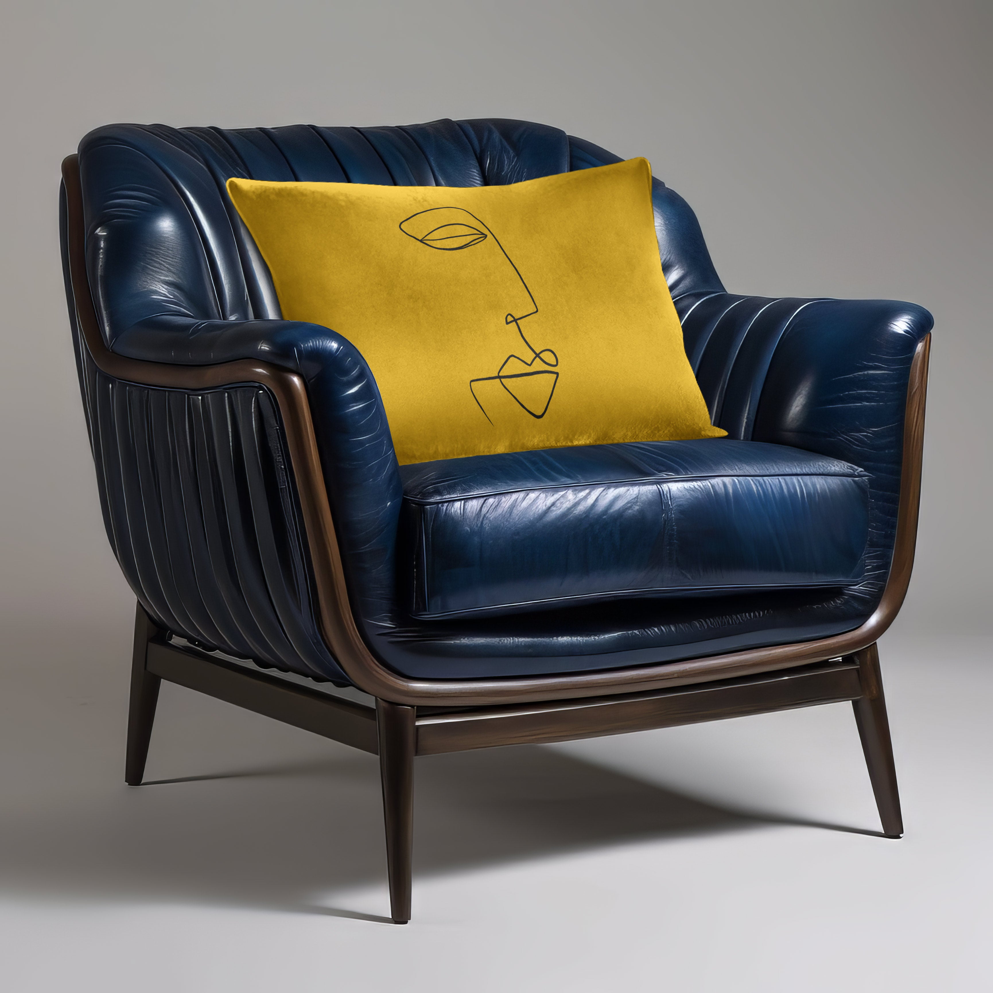 Joyful Face | Sustainable Velvet Rectangle Cushion - Mustard Ochre 50 x 30 cm Cover Only by Izabela Peters