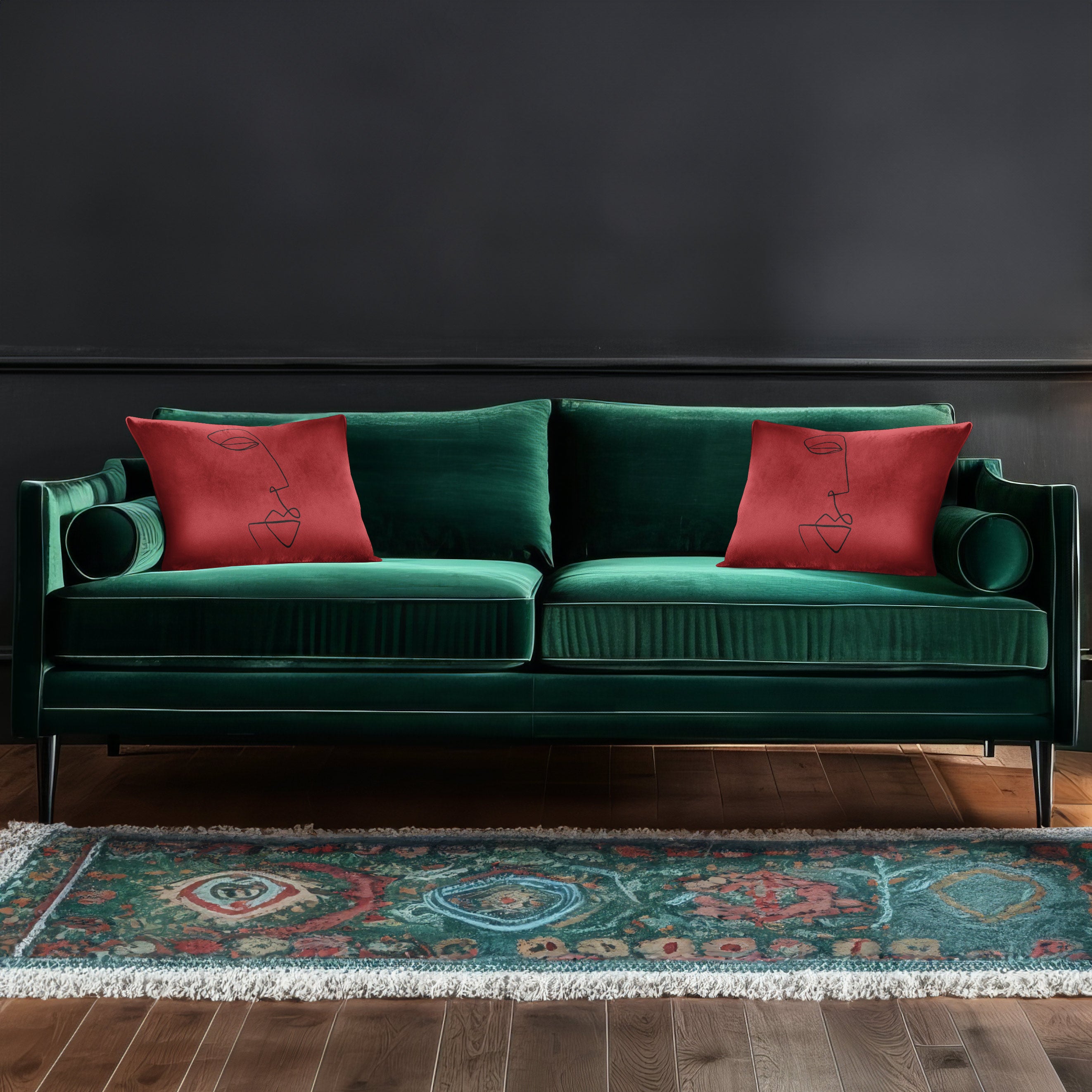 Joyful Face | Sustainable Velvet Rectangle Cushion - Crimson Muse 50 x 30 cm Cover Only by Izabela Peters