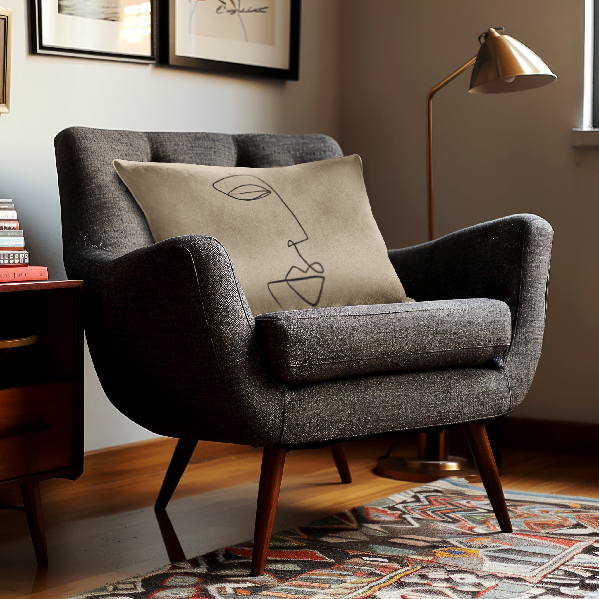 Joyful Face | Sustainable Velvet Rectangle Cushion - Taupe 50 x 30 cm Cover Only by Izabela Peters