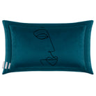 Joyful Face | Sustainable Velvet Rectangle Cushion - Teal 50 x 30 cm Cover Only by Izabela Peters