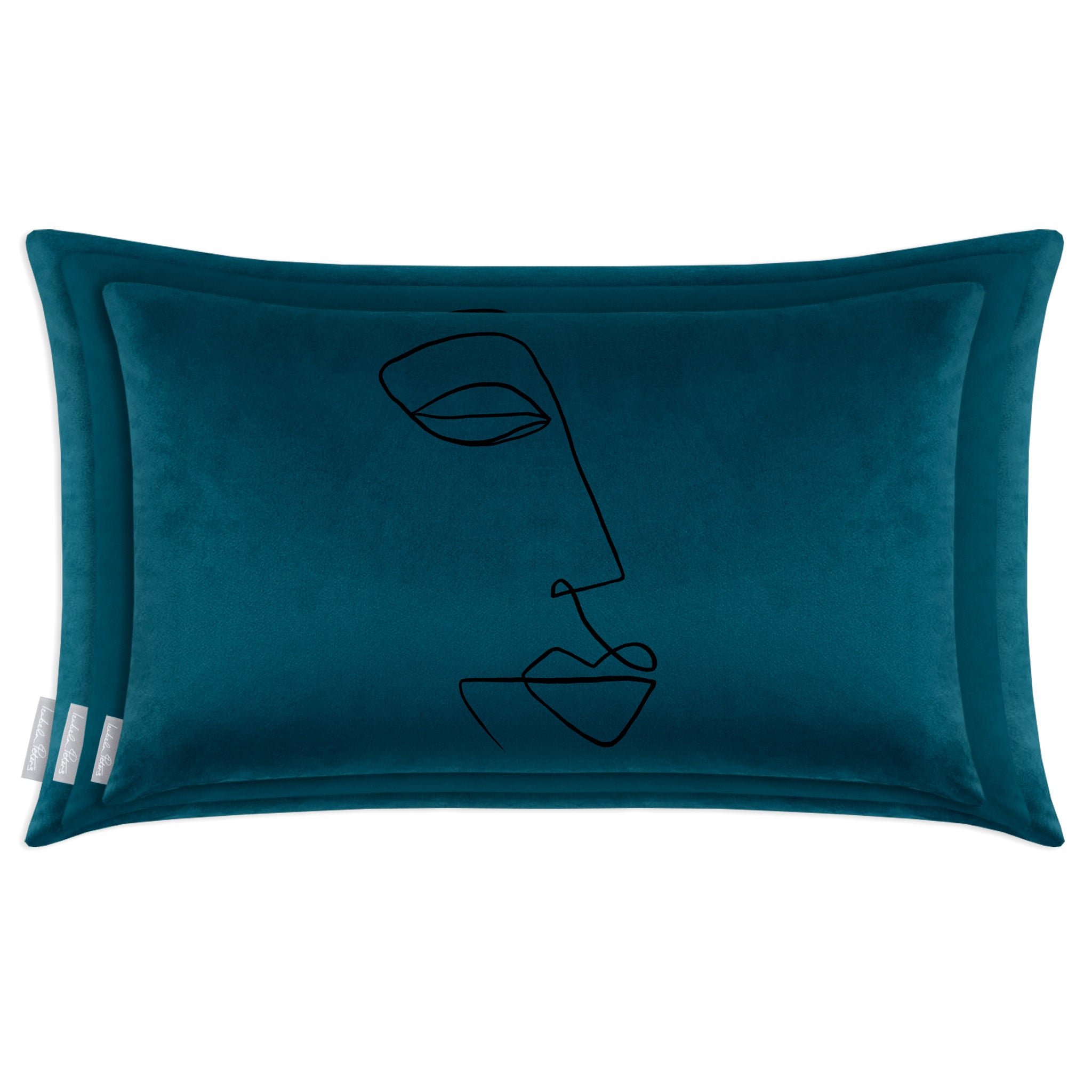 Joyful Face | Sustainable Velvet Rectangle Cushion - Teal 50 x 30 cm Cover Only by Izabela Peters