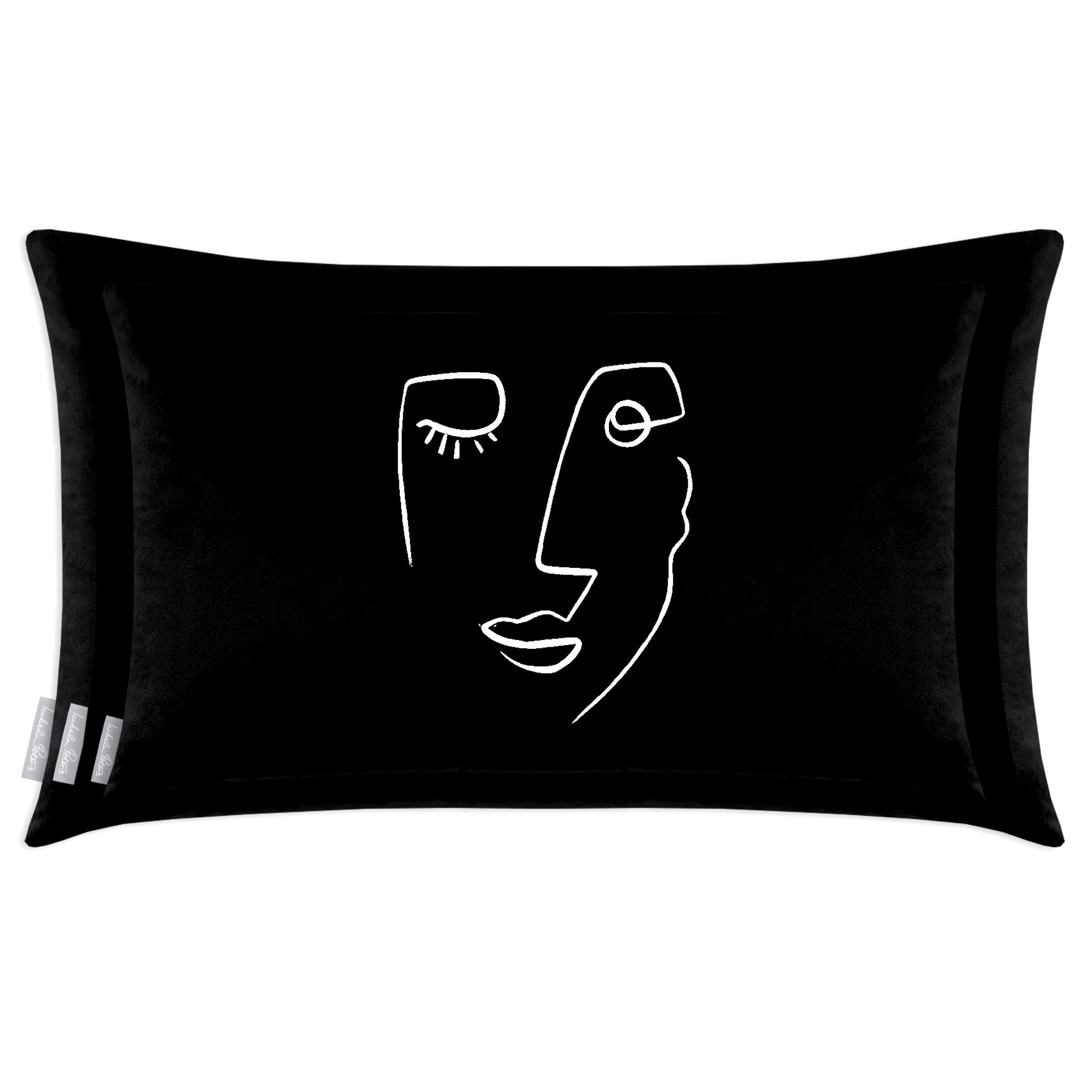Open Face | Sustainable Velvet Rectangle Cushion - Black and White 50 x 30 cm Cover Only by Izabela Peters