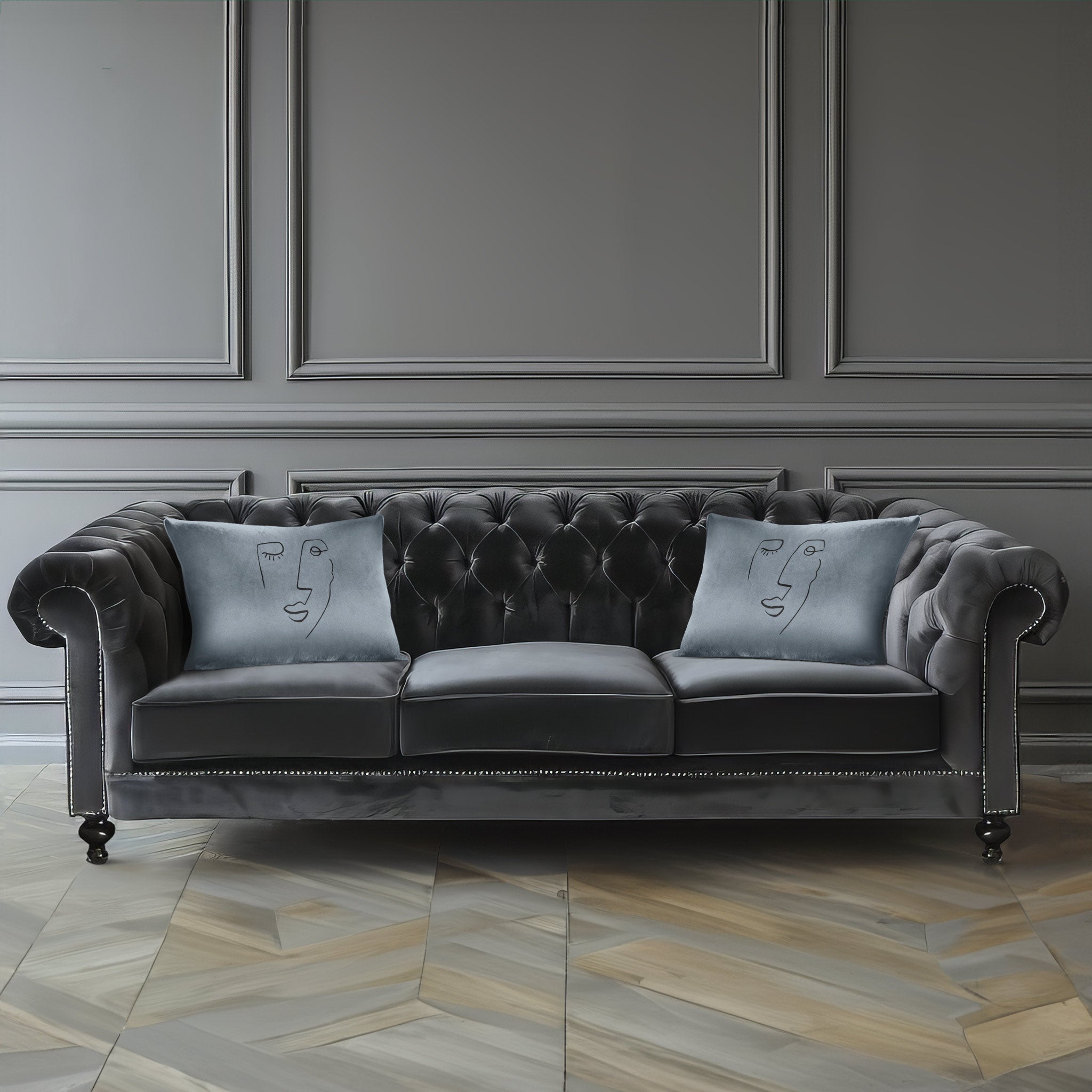 Open Face | Sustainable Velvet Rectangle Cushion in French Grey 50 x 30 cm Cover Only | Izabela Peters