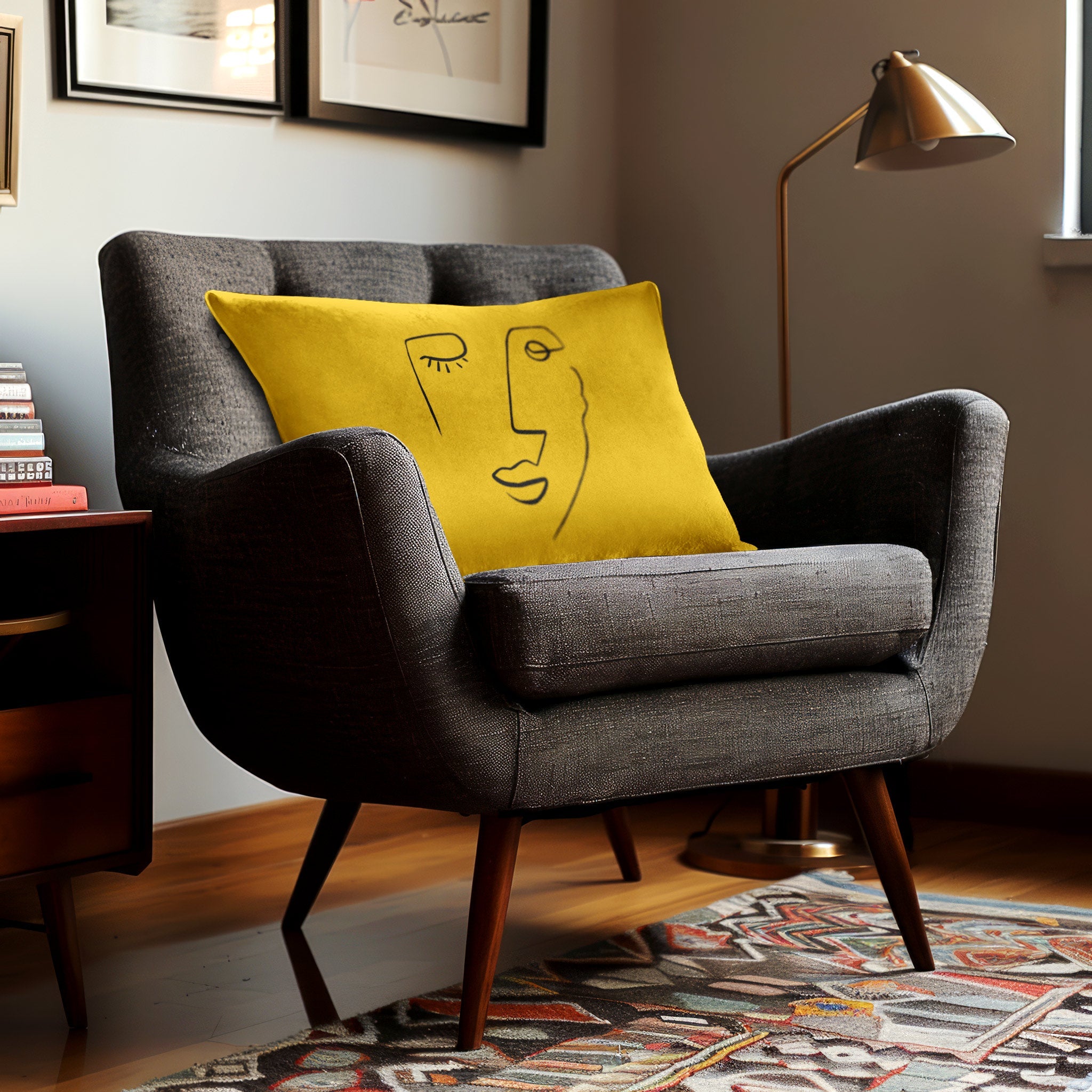 Open Face | Sustainable Velvet Rectangle Cushion - Mustard Ochre 50 x 30 cm Cover Only by Izabela Peters
