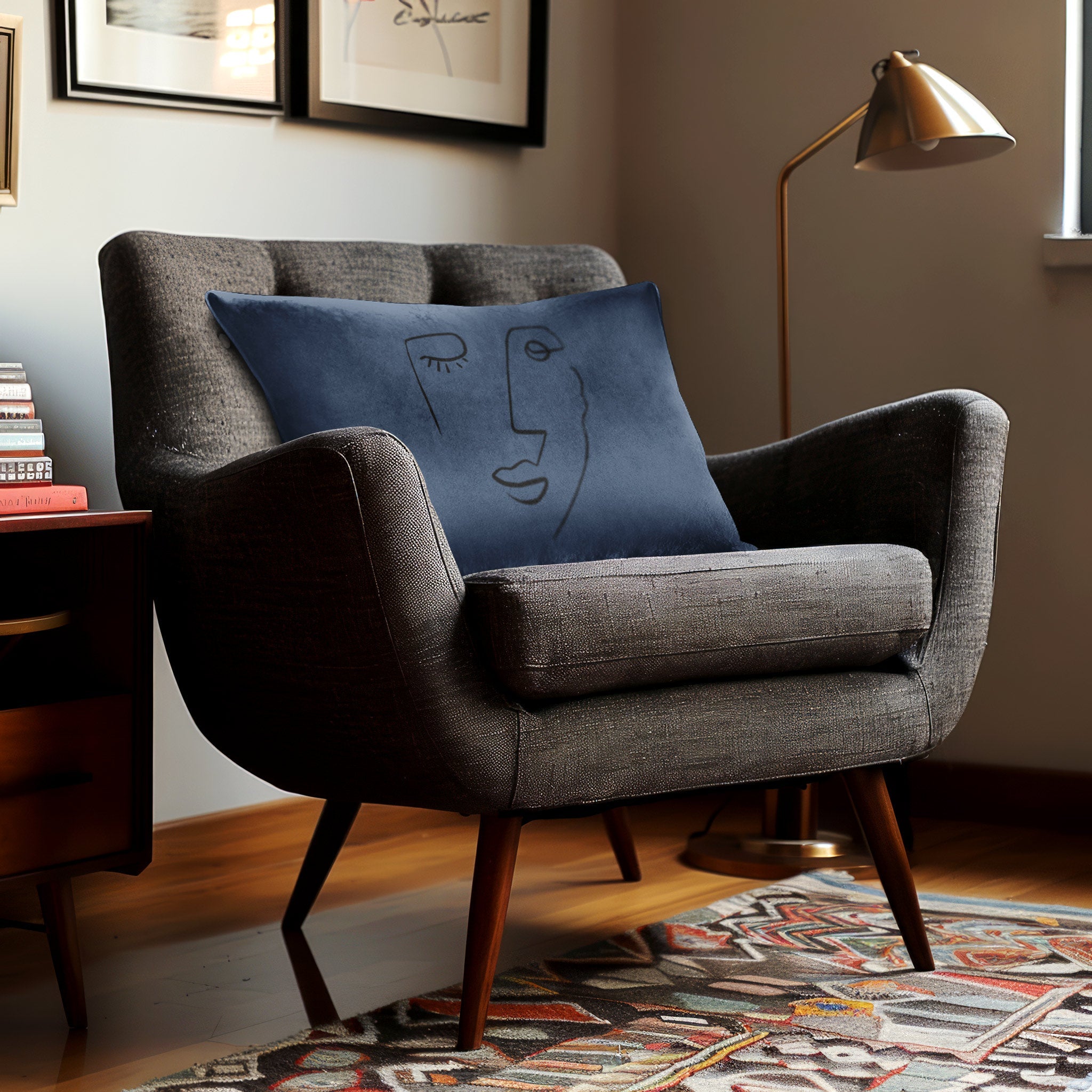 Open Face | Sustainable Velvet Rectangle Cushion in Petrol Blue 50 x 30 cm Cover Only | Izabela Peters