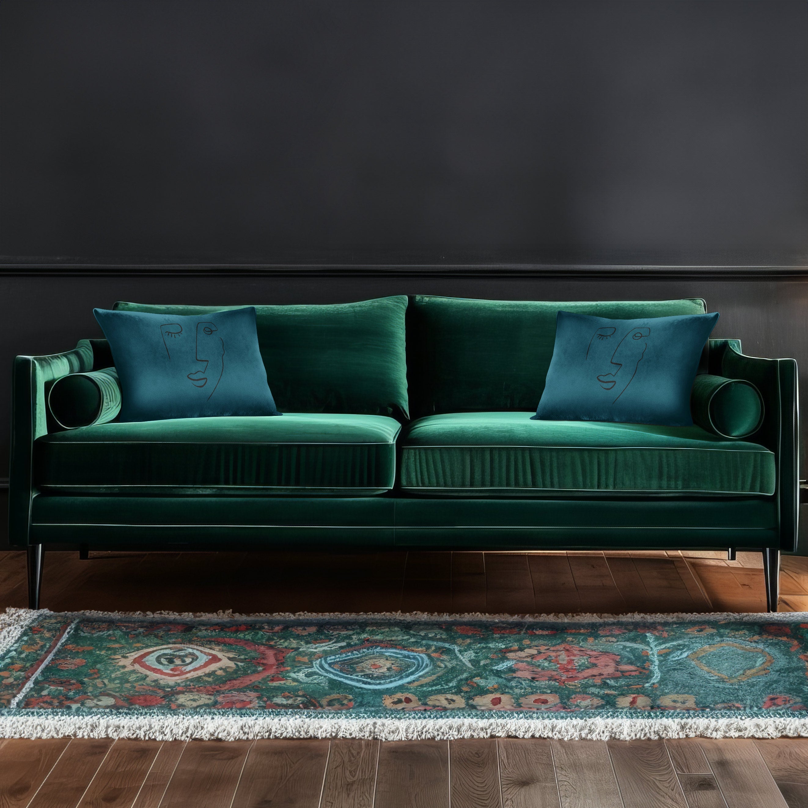 Open Face | Sustainable Velvet Rectangle Cushion - Teal 50 x 30 cm Cover Only by Izabela Peters