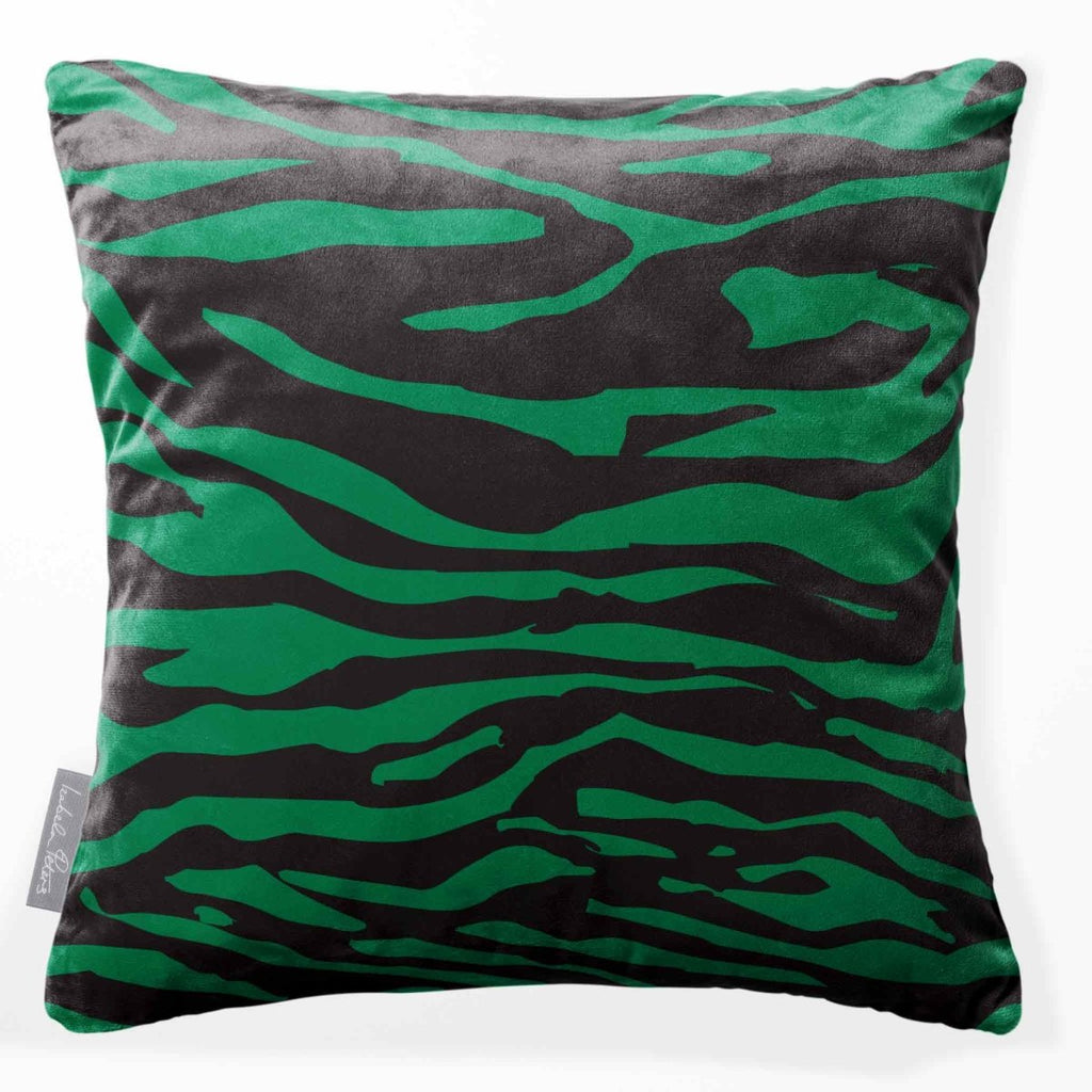 Zebra Print | Sustainable Velvet Cushion - Emerald Green 40 x 40 cm Standard by Izabela Peters