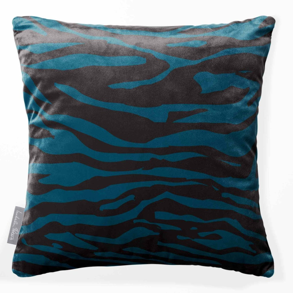 Zebra Print | Sustainable Velvet Cushion - Teal 40 x 40 cm Standard by Izabela Peters