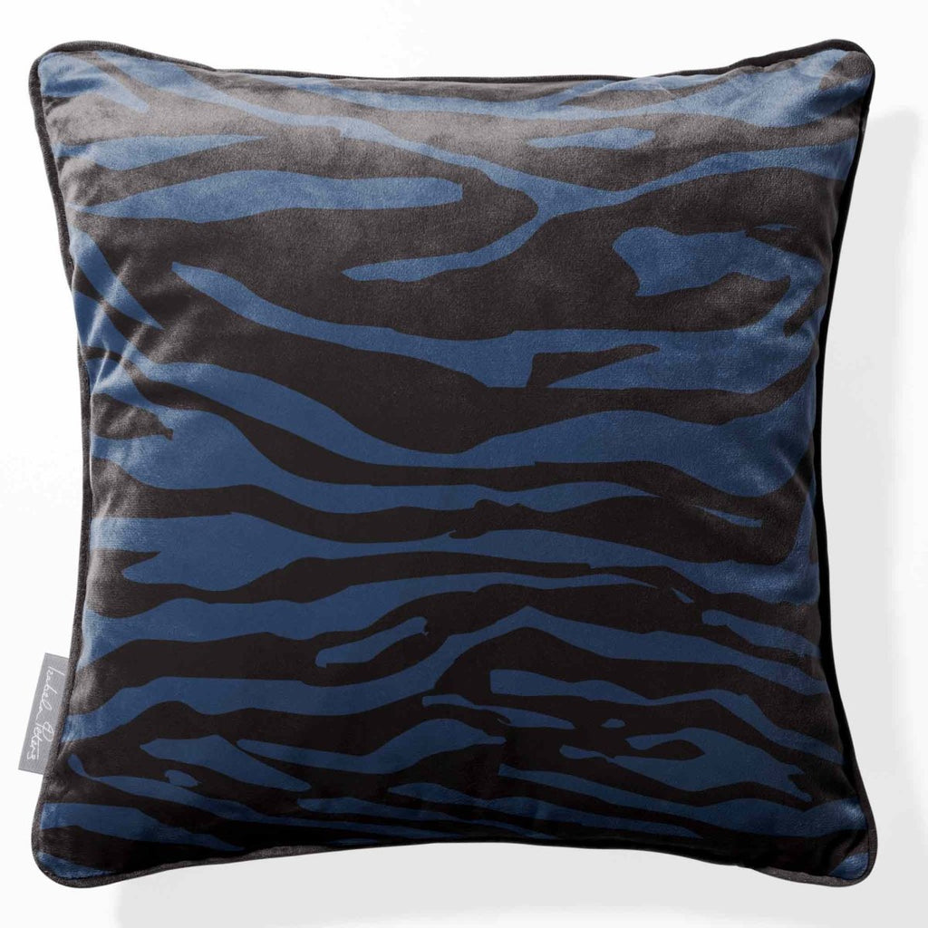 Zebra Print | Sustainable Velvet Cushion - Petrol Blue 40 x 40 cm Piped by Izabela Peters