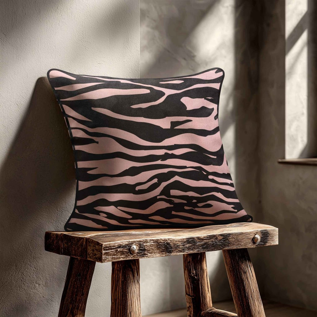 Zebra Print | Sustainable Velvet Cushion - Rosewater 40 x 40 cm Piped by Izabela Peters