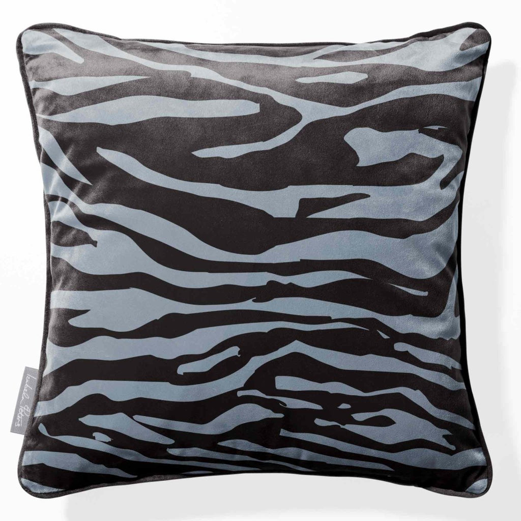 Zebra Print | Sustainable Velvet Cushion - French Grey 40 x 40 cm Piped by Izabela Peters